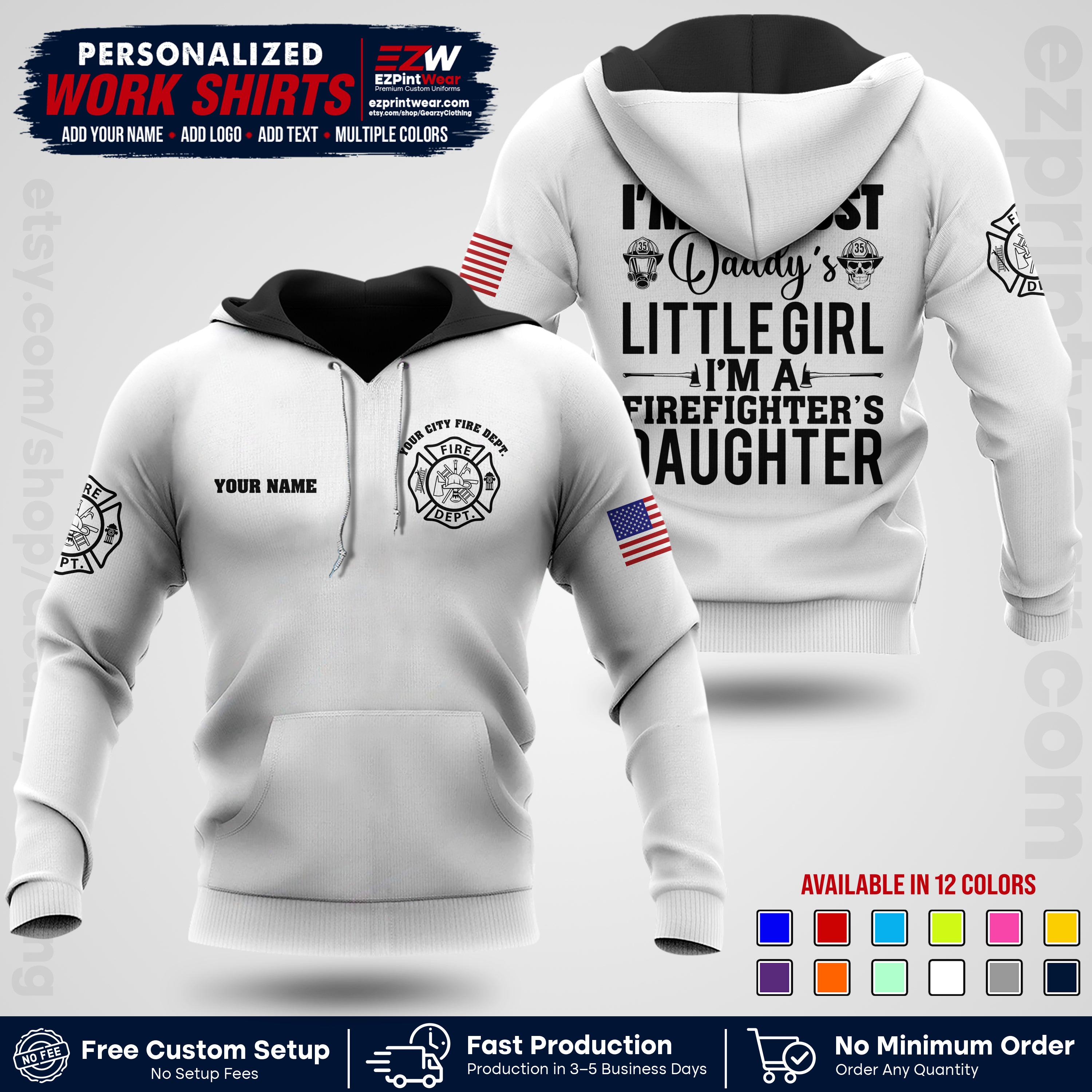 Custom Fire Department Shirt with Name, City Logo & Text | Firefighter Uniform | Button Up Work Shirt FF08