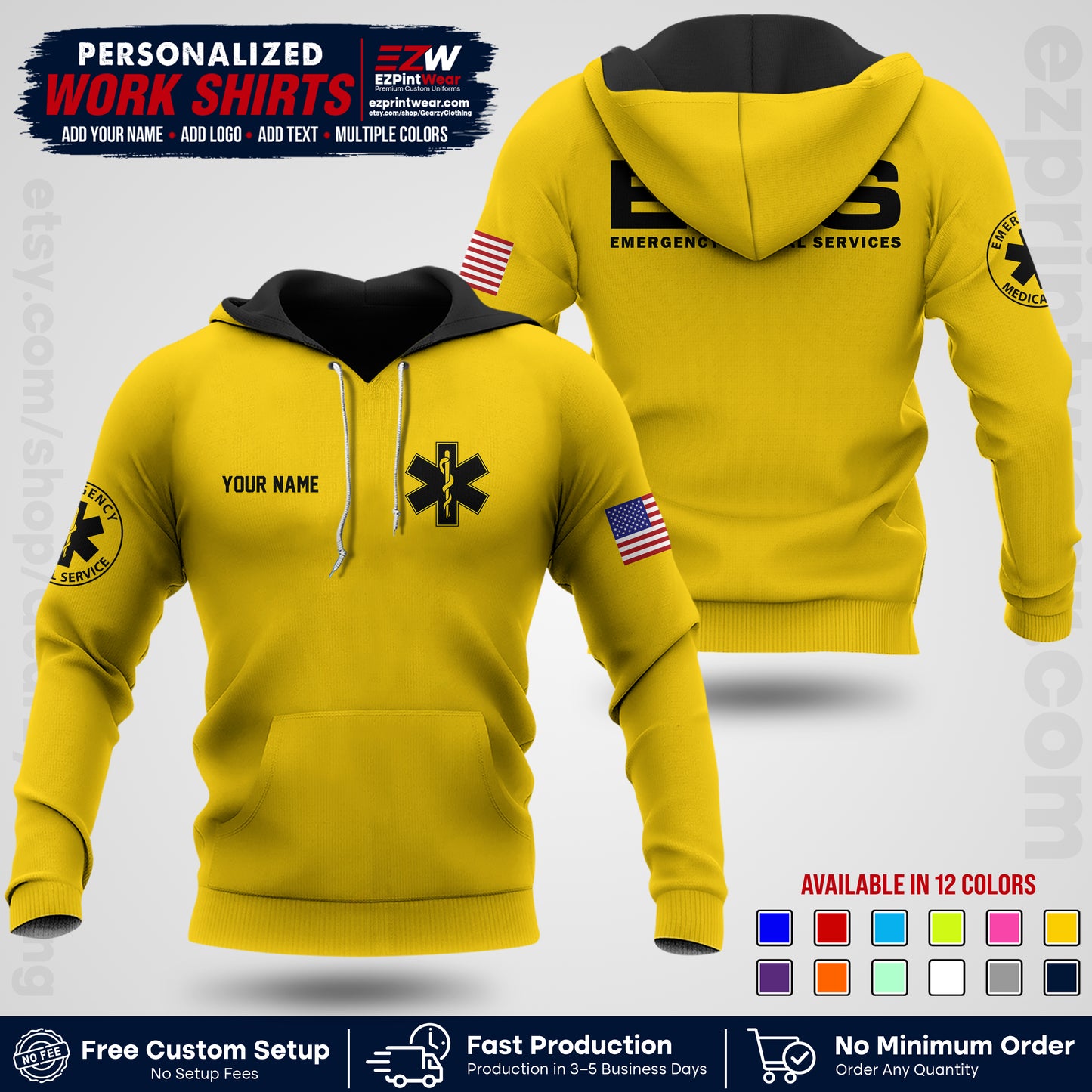 Custom EMS Shirt with Name, Logo & Text | EMS Team Uniform | First Responder Workwear EMSU01