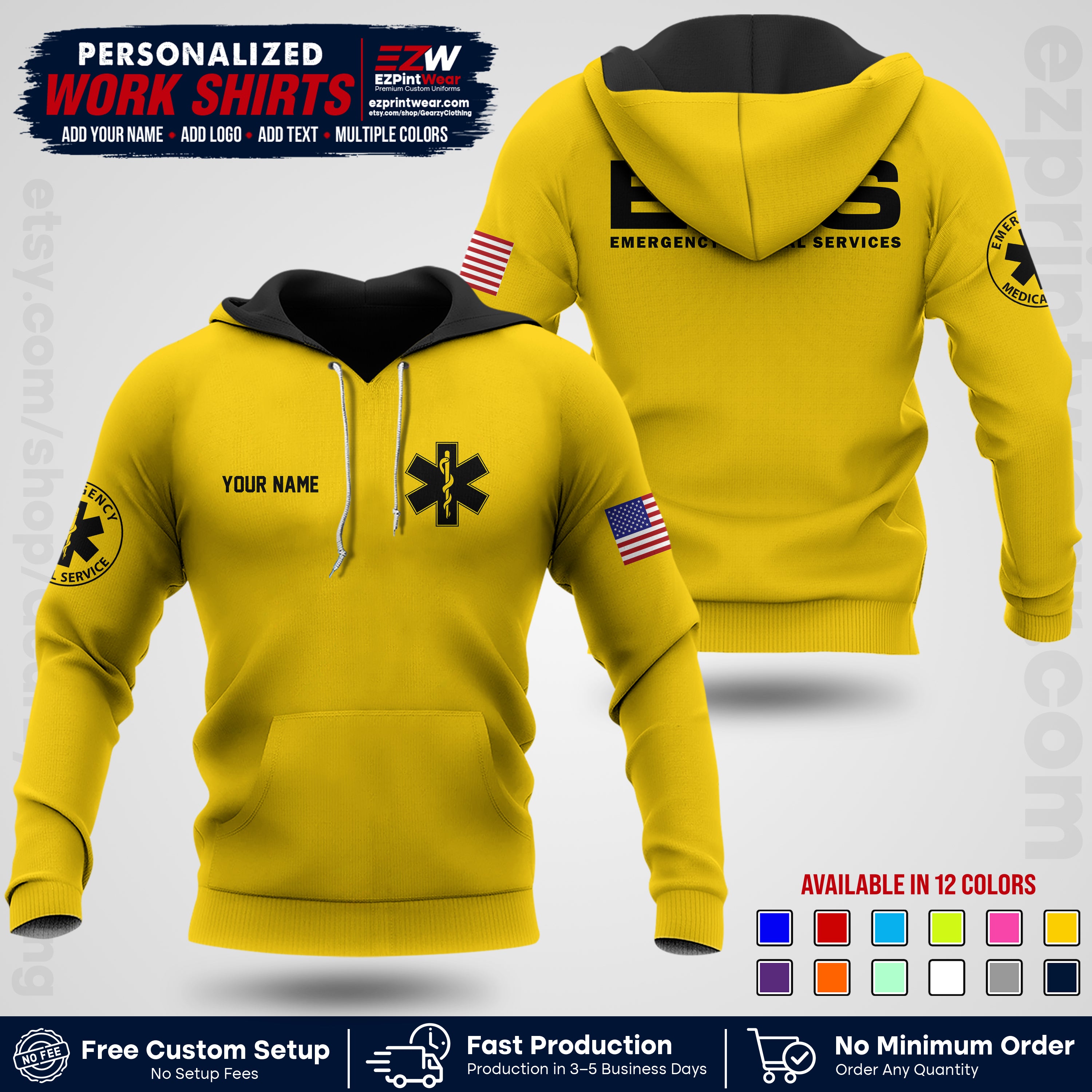 Custom EMS Shirt with Name, Logo & Text | EMS Team Uniform | First Responder Workwear EMSU01