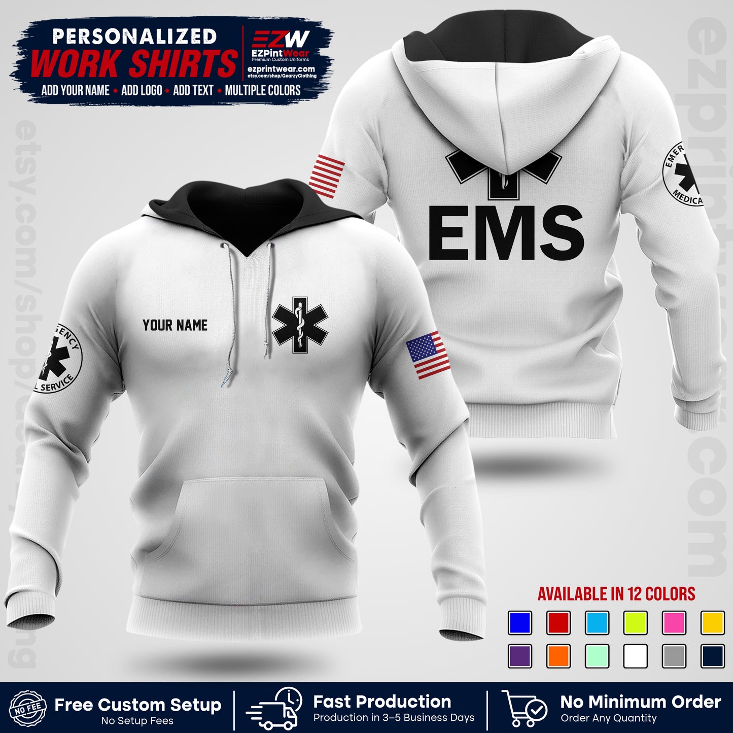 Custom EMS Shirt with Name, Logo & Text | EMS Team Uniform | First Responder Workwear EMSU02