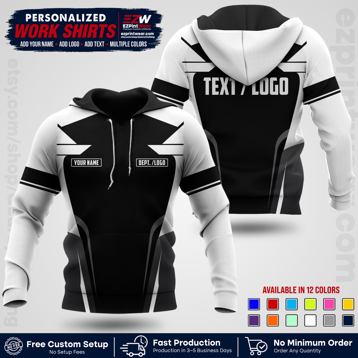 Custom All Over Print Work Uniform Shirt with Name, Logo & Text | Custom Hawaiian Shirt | Company Shirt | Employee Uniform UNF01