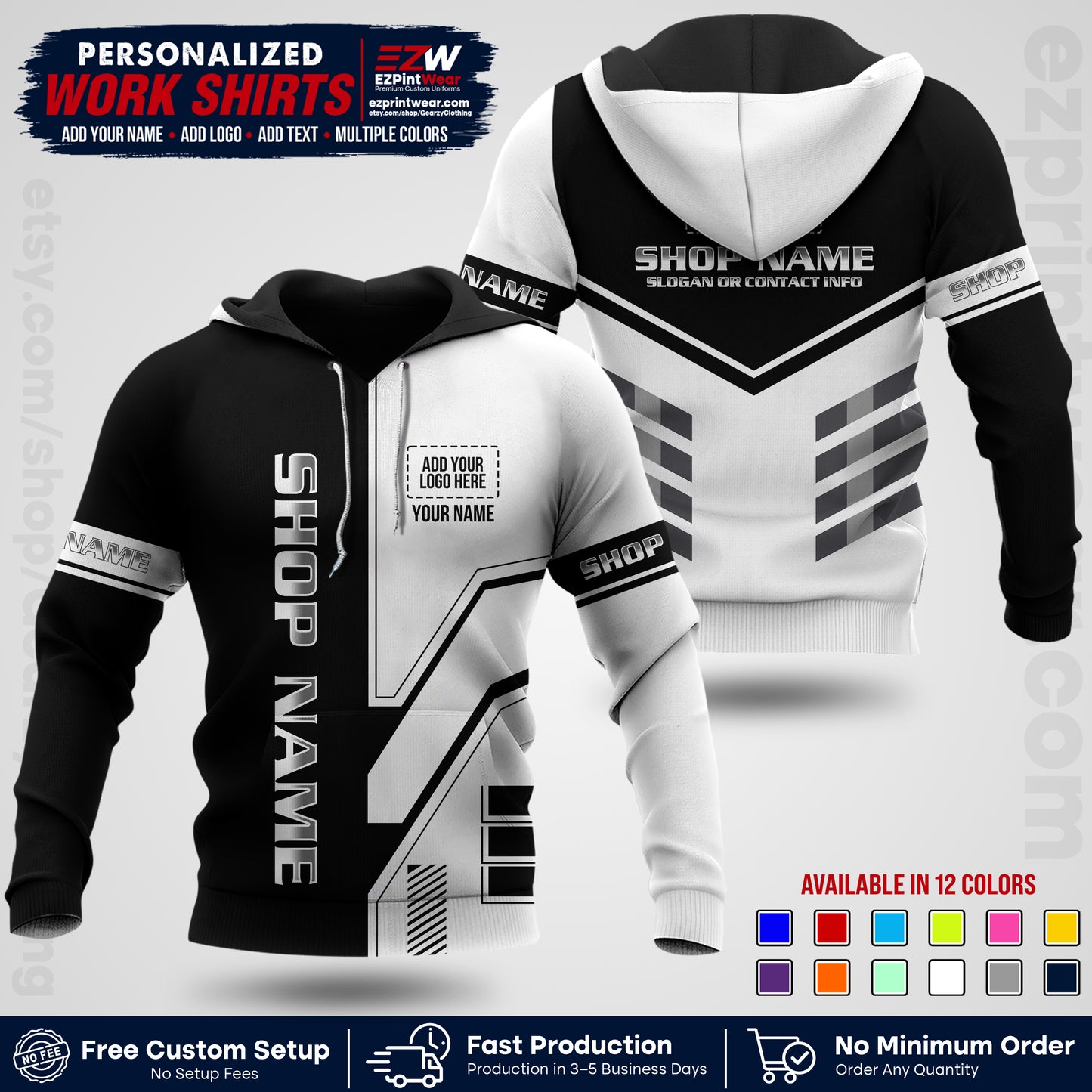 Custom All Over Print Work Uniform Shirt with Name, Logo & Text | Custom Hawaiian Shirt | Company Shirt | Employee Uniform UNF11