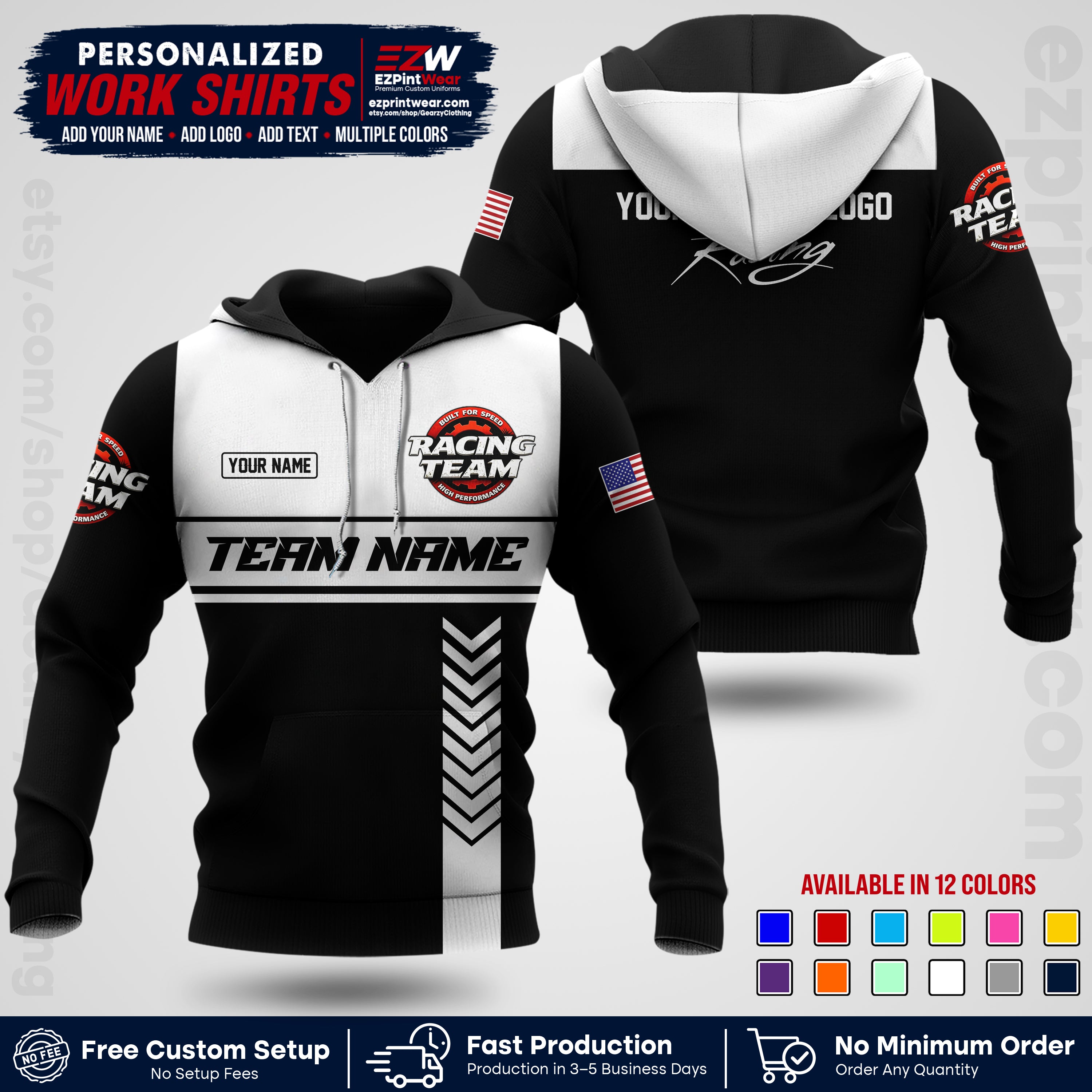 Custom Racing Shirt with Name, Logo & Text | Race Team Uniform | Crew Apparel RC02