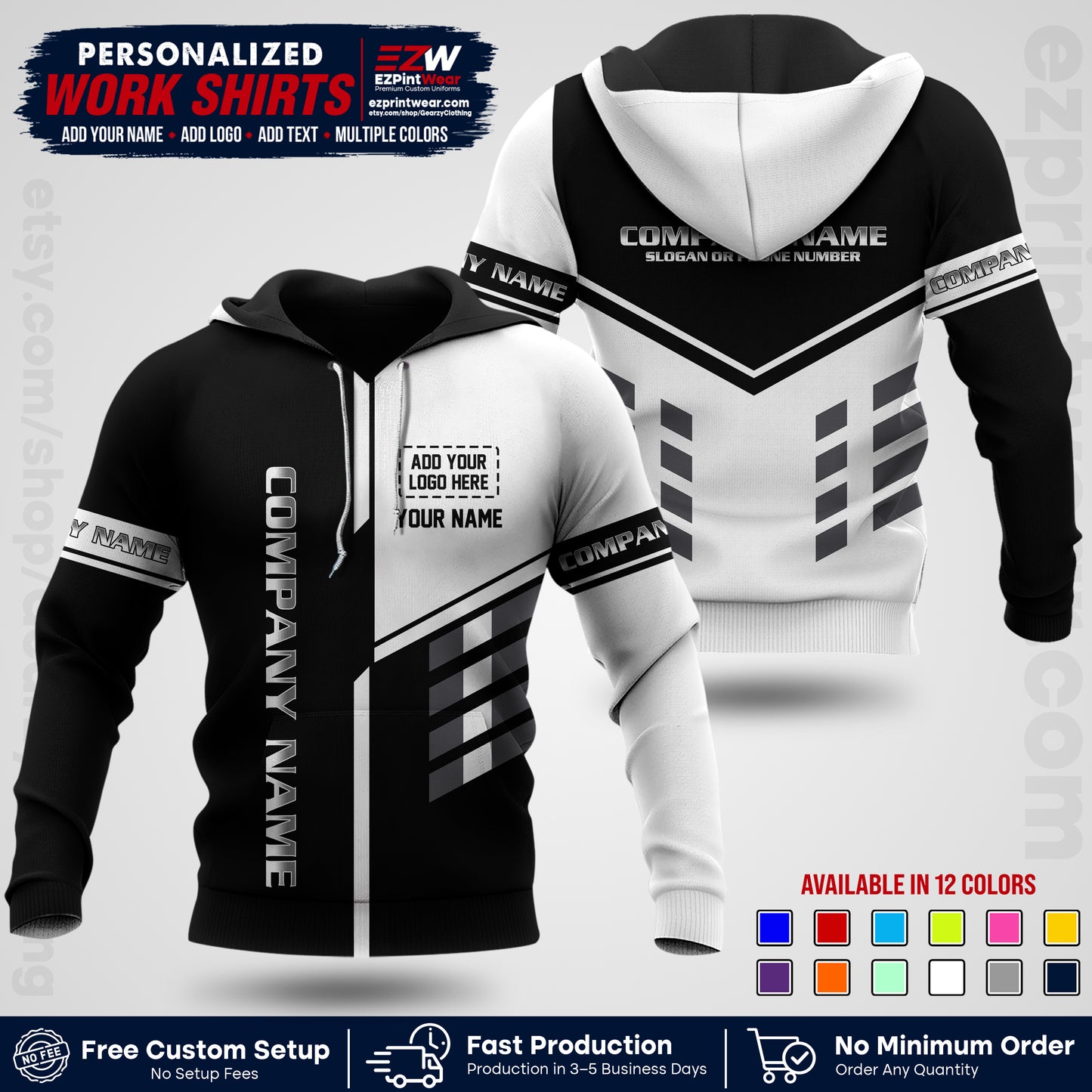 Custom All Over Print Work Uniform Shirt with Name, Logo & Text | Custom Hawaiian Shirt | Company Shirt | Employee Uniform UNF09