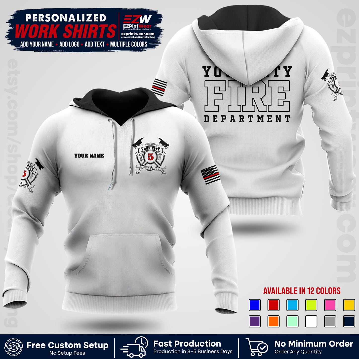 Custom Fire Department Shirt with Name, City Logo & Text | Firefighter Uniform | Button Up Work Shirt FF07