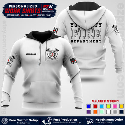 Custom Fire Department Shirt with Name, City Logo & Text | Firefighter Uniform | Button Up Work Shirt FF07