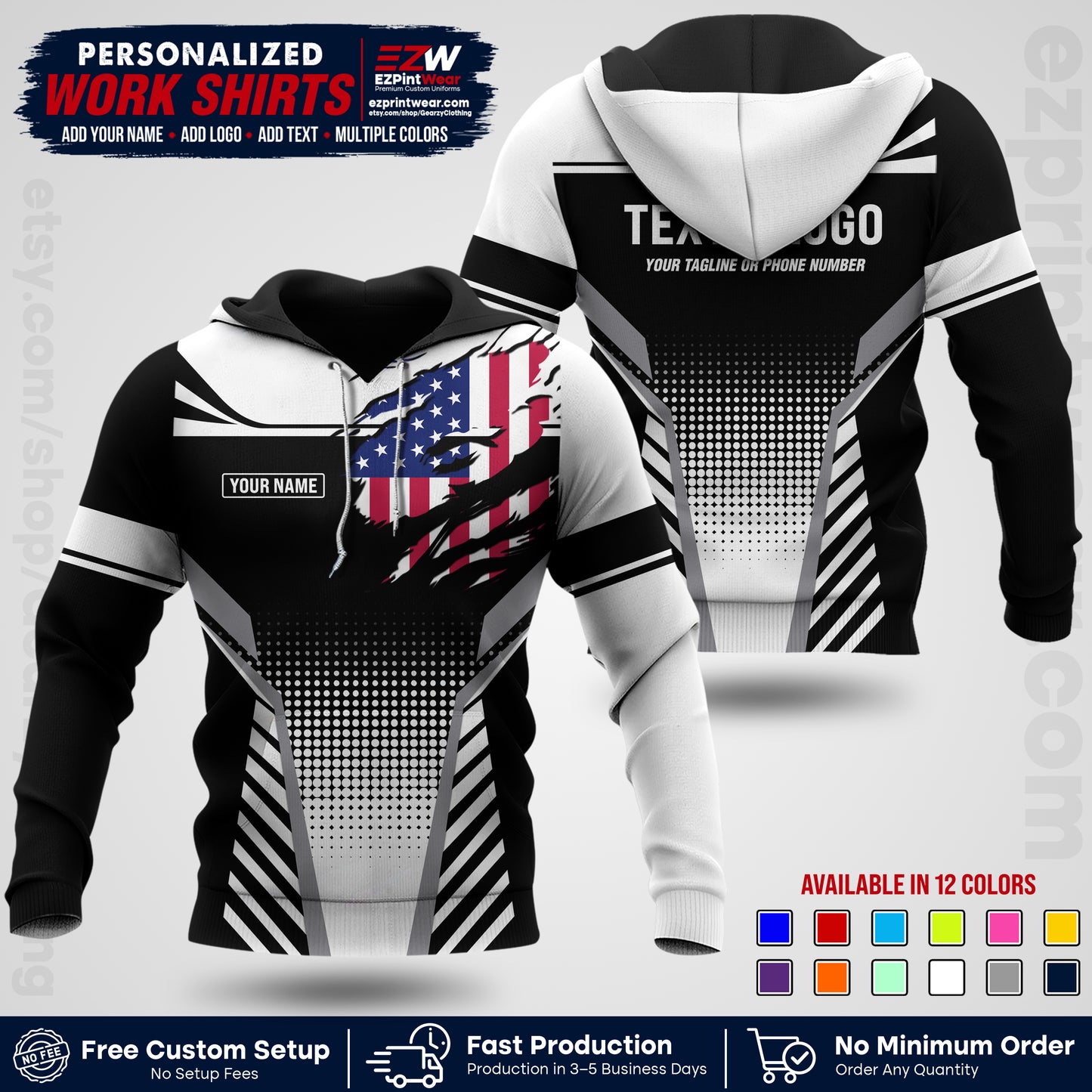 Custom All Over Print Work Uniform Shirt with Name, Logo & Text | Custom Hawaiian Shirt | Company Shirt | Employee Uniform UNF07