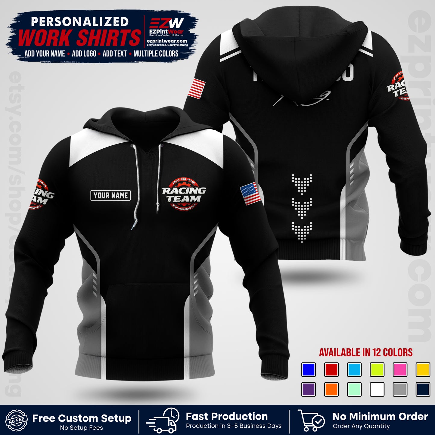 Custom Racing Shirt with Name, Logo & Text | Race Team Uniform | Crew Apparel RC09