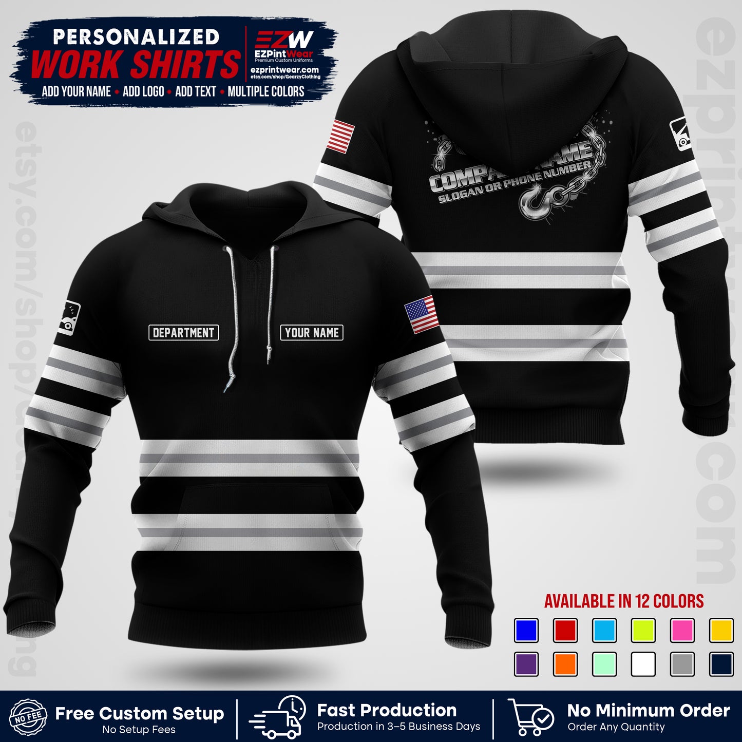 Custom Towing Workwear Uniform | Personalized Tow Truck Shirt | Non-Reflective Safety Stripe Apparel | Custom Towing Shirt | Tow Truck Apparel TW05