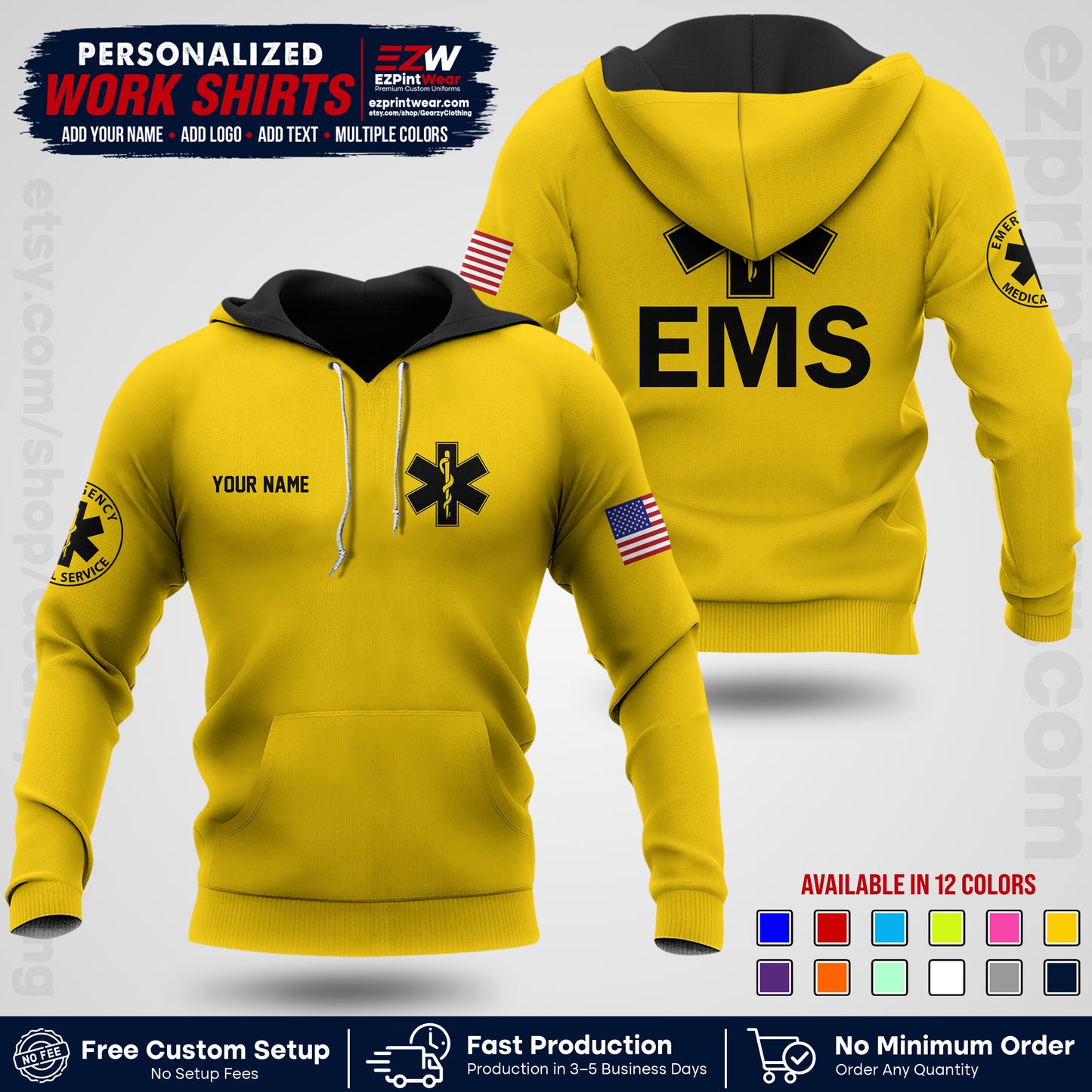 Custom EMS Shirt with Name, Logo & Text | EMS Team Uniform | First Responder Workwear EMSU02