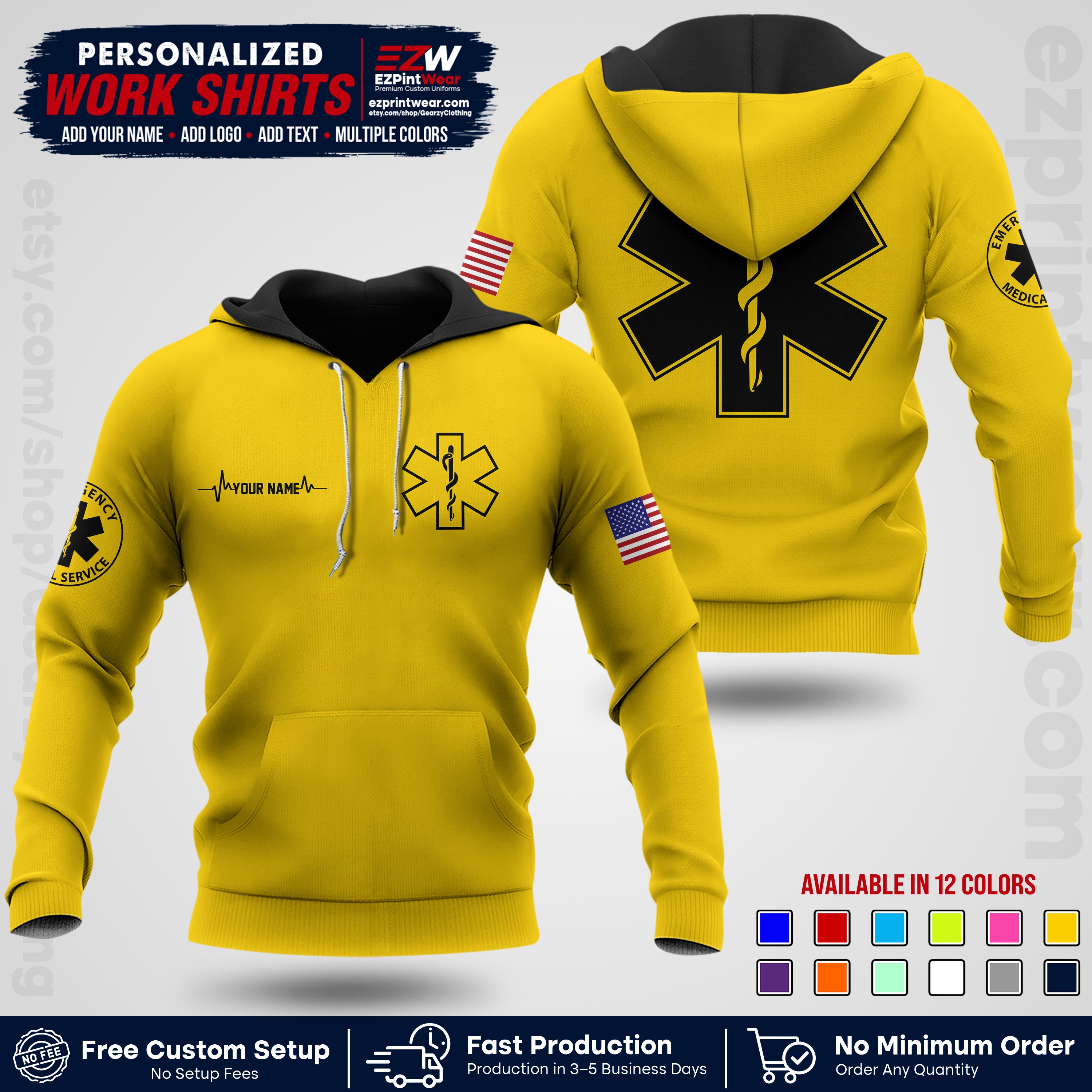 Custom EMS Shirt with Name, Logo & Text | EMS Team Uniform | First Responder Workwear EMSU04