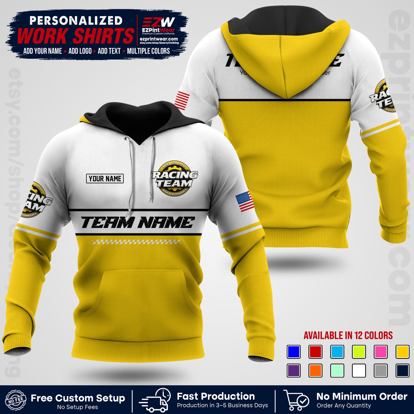 Custom Racing Shirt with Name, Logo & Text | Race Team Uniform | Crew Apparel RC12
