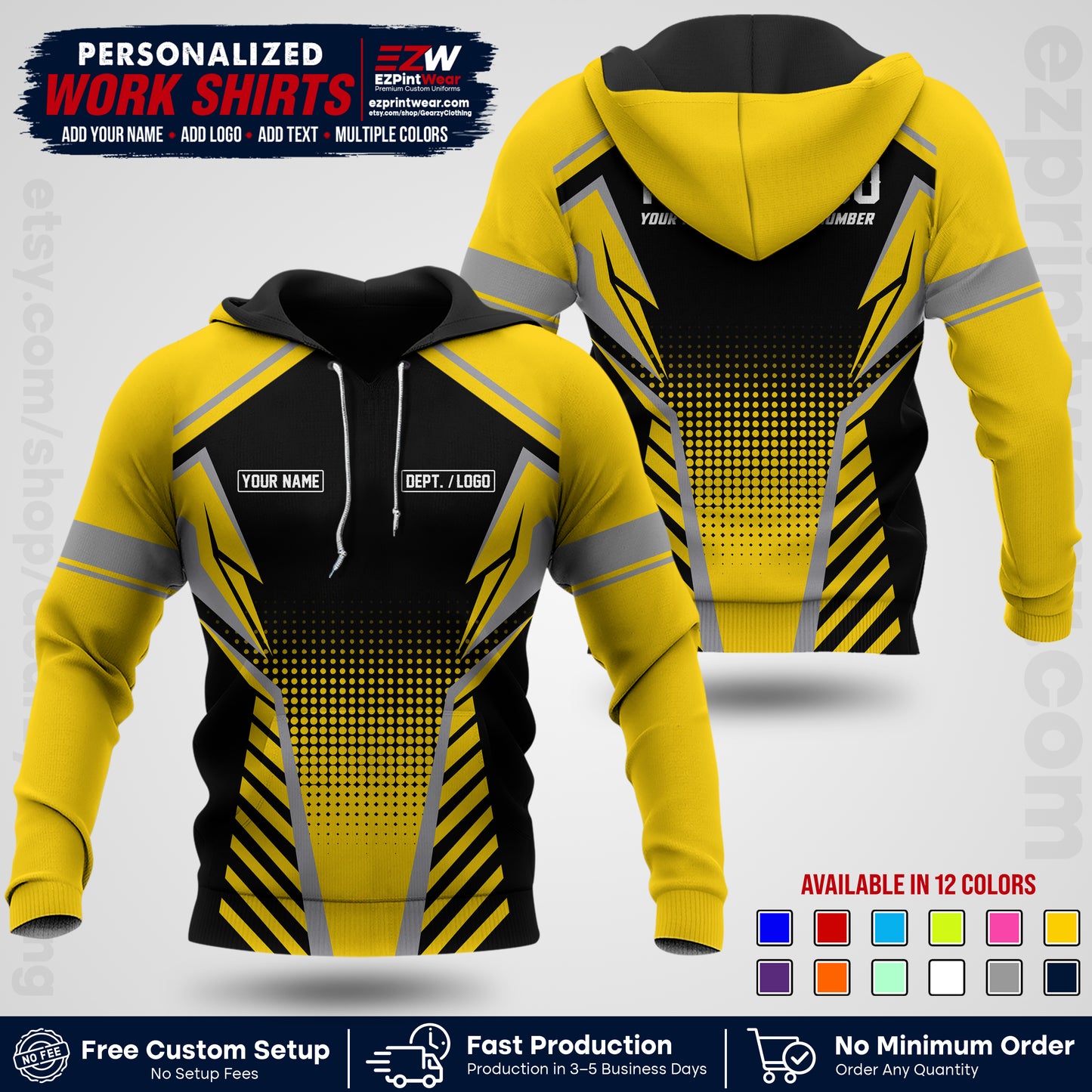 Custom All Over Print Work Uniform Shirt with Name, Logo & Text | Custom Hawaiian Shirt | Company Shirt | Employee Uniform UNF13