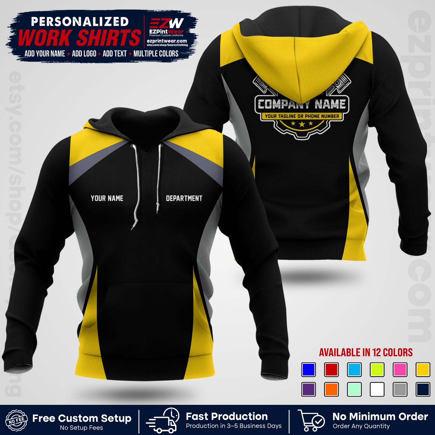 Custom Mechanic Work Shirt with Name, Logo & Text | Auto Shop Uniform | Workwear MCN 08