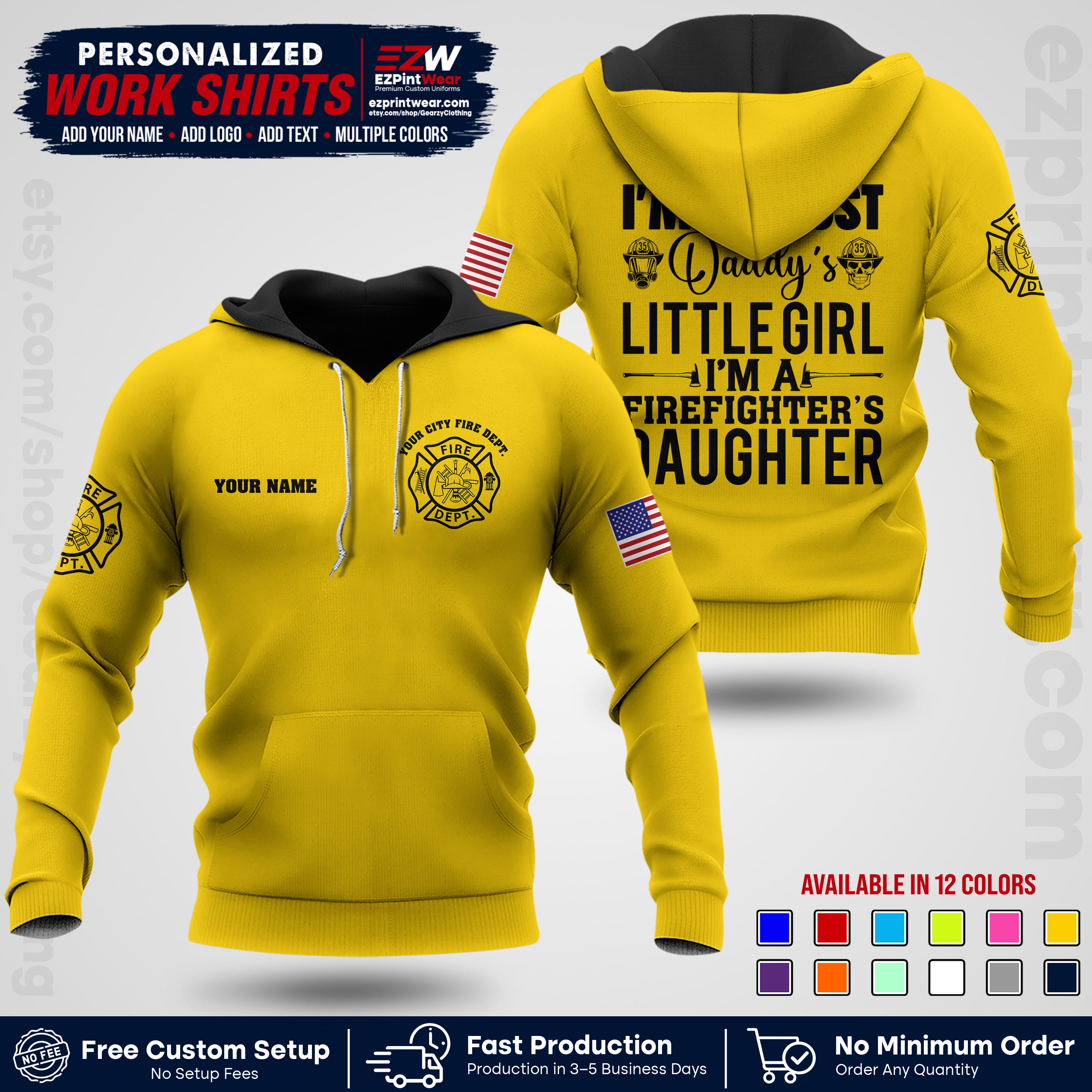 Custom Fire Department Shirt with Name, City Logo & Text | Firefighter Uniform | Button Up Work Shirt FF08