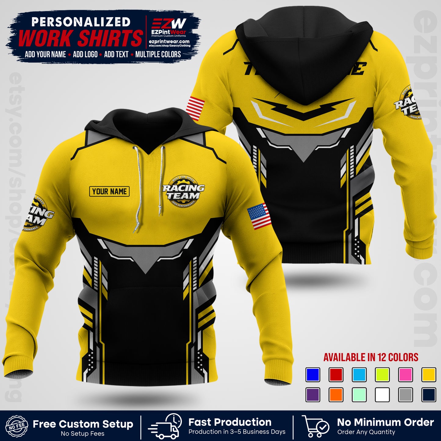 Custom Racing Shirt with Name, Logo & Text | Race Team Uniform | Crew Apparel RC11