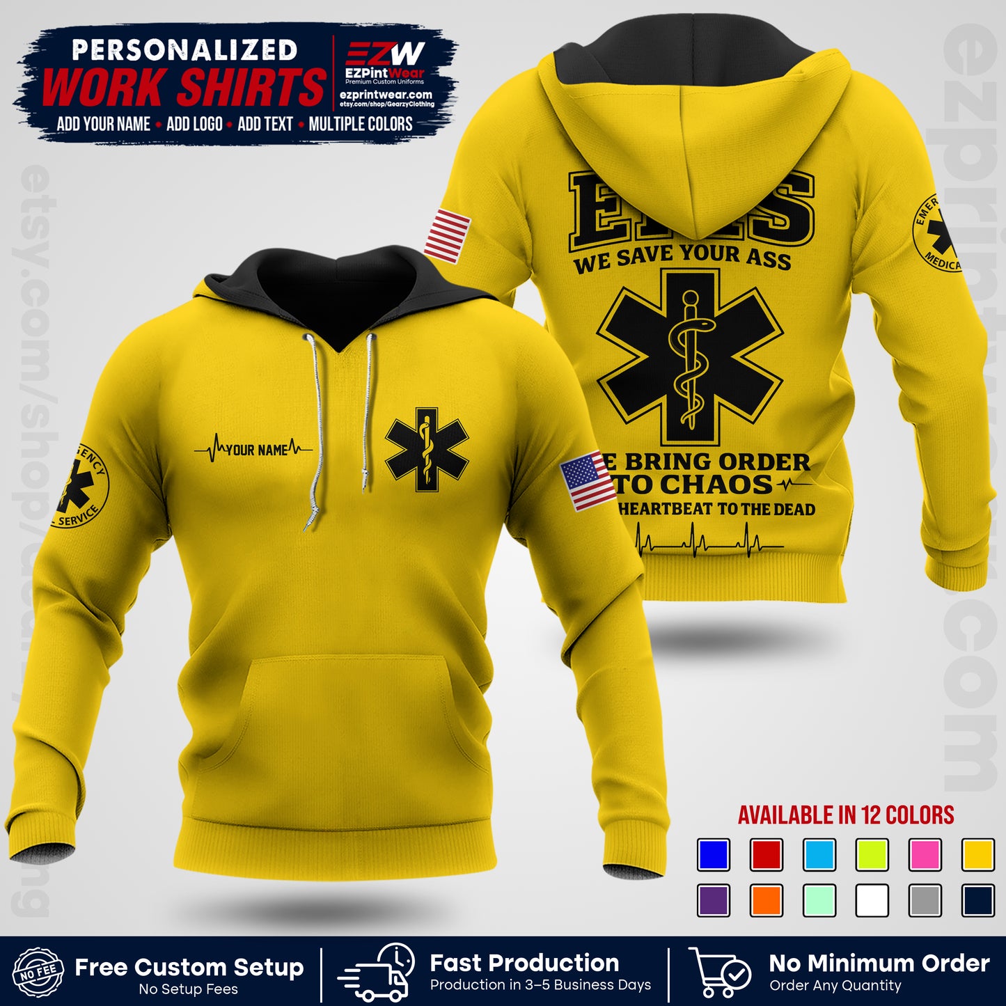 Custom EMS Shirt with Name, Logo & Text | EMS Team Uniform | First Responder Workwear EMSU05