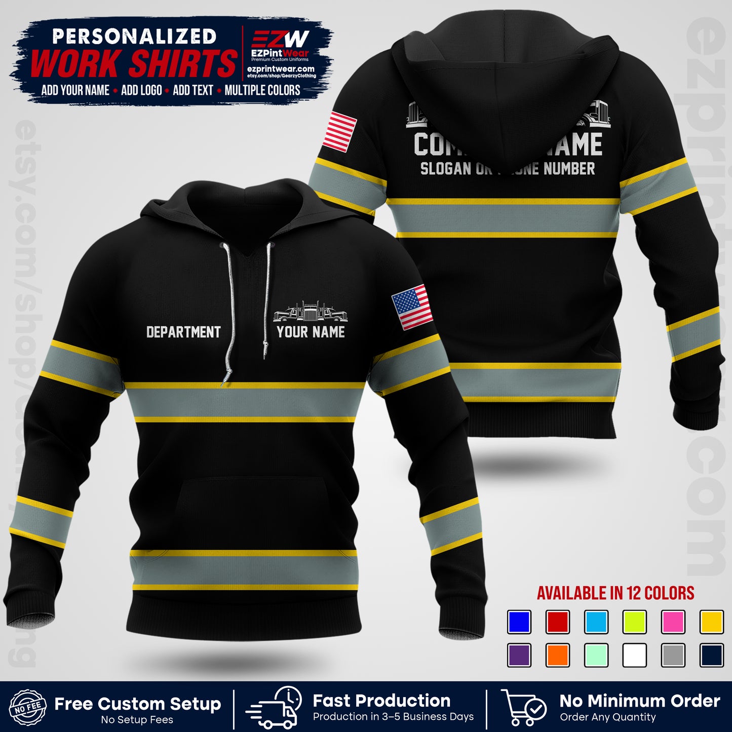 Personalized Truck Driver Workwear Uniform | Custom Safety Stripe Apparel | Non-Reflective Reflective Style Design TW04