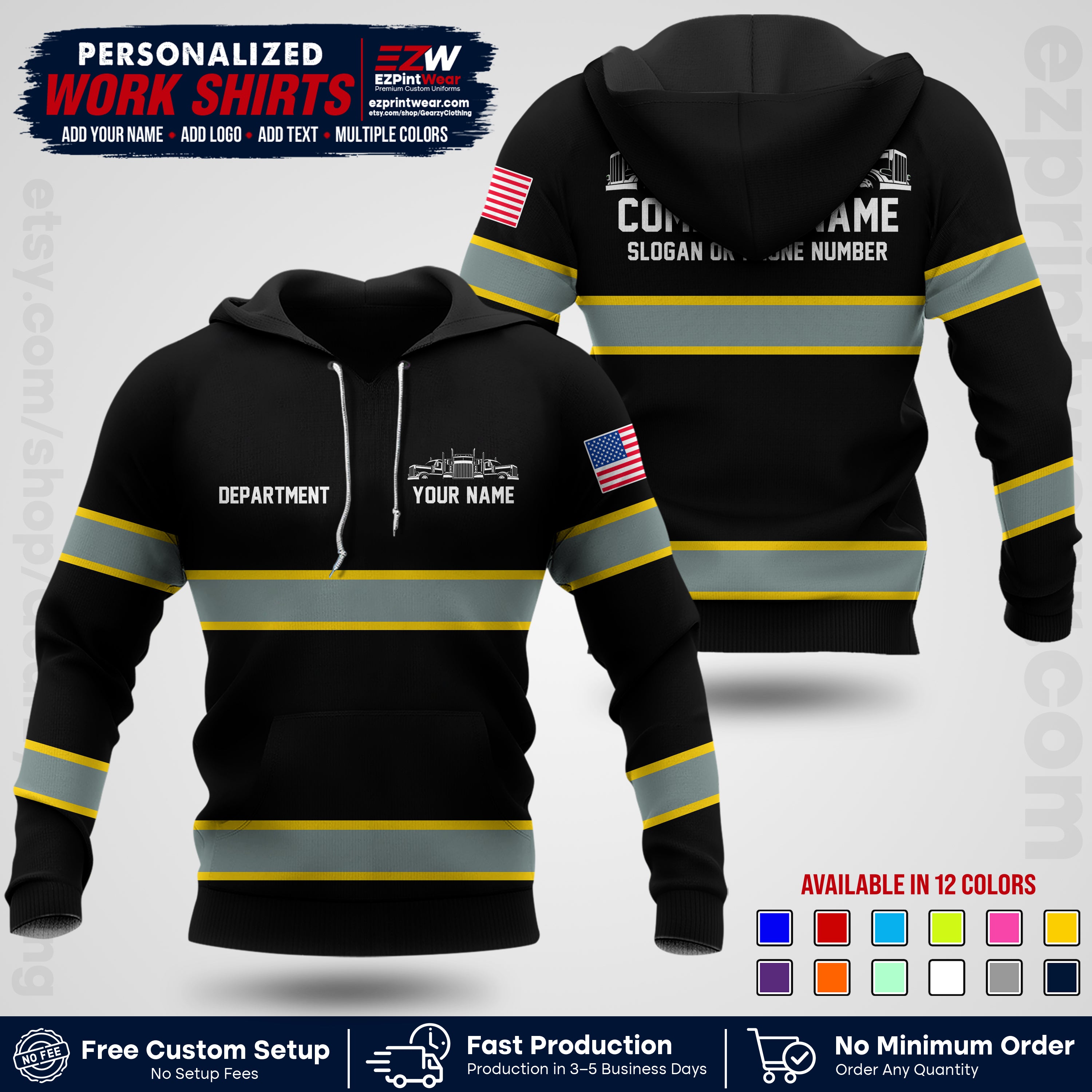 Personalized Truck Driver Workwear Uniform | Custom Safety Stripe Apparel | Non-Reflective Reflective Style Design TW04