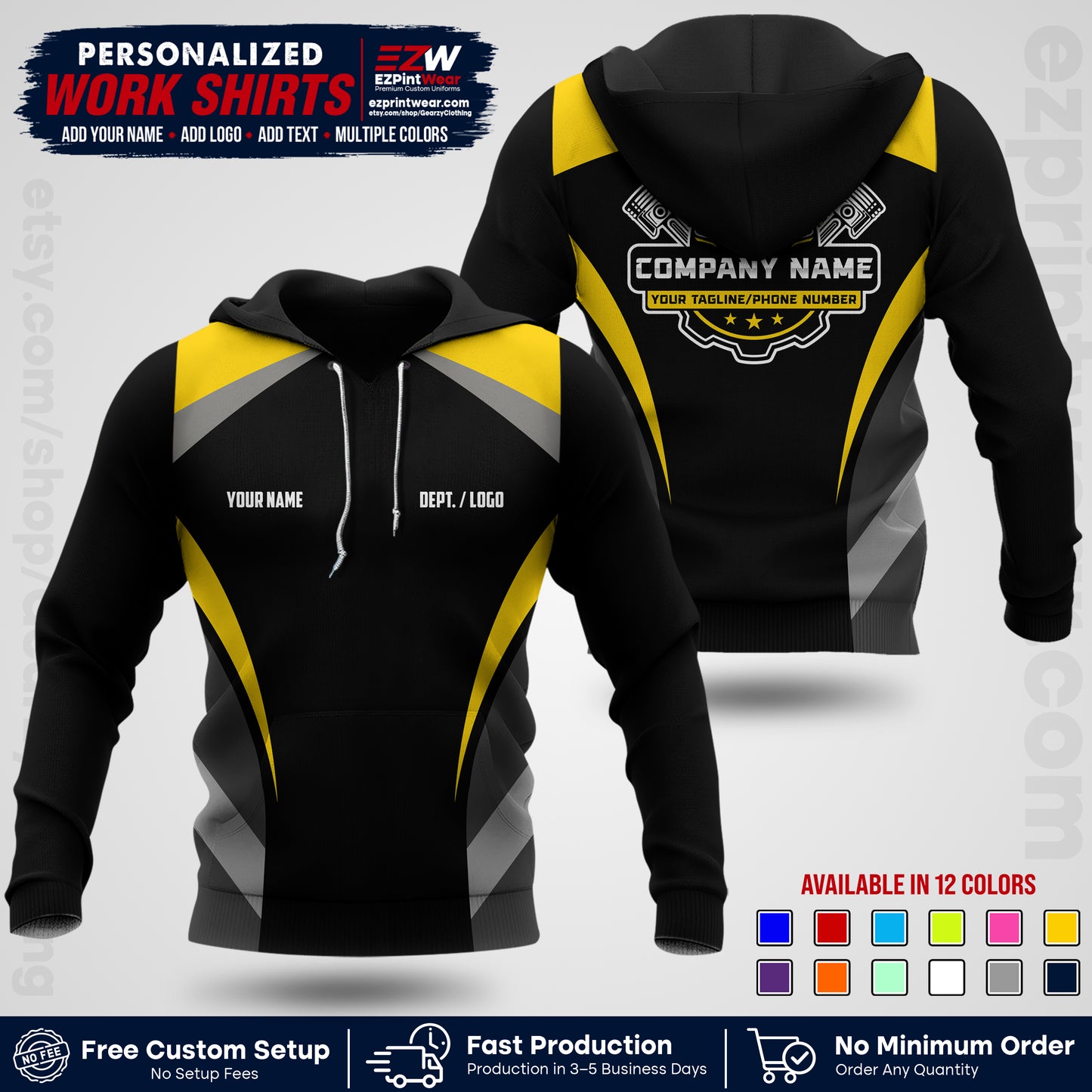 Custom Mechanic Work Shirt with Name, Logo & Text | Auto Shop Uniform | Workwear MCN 05