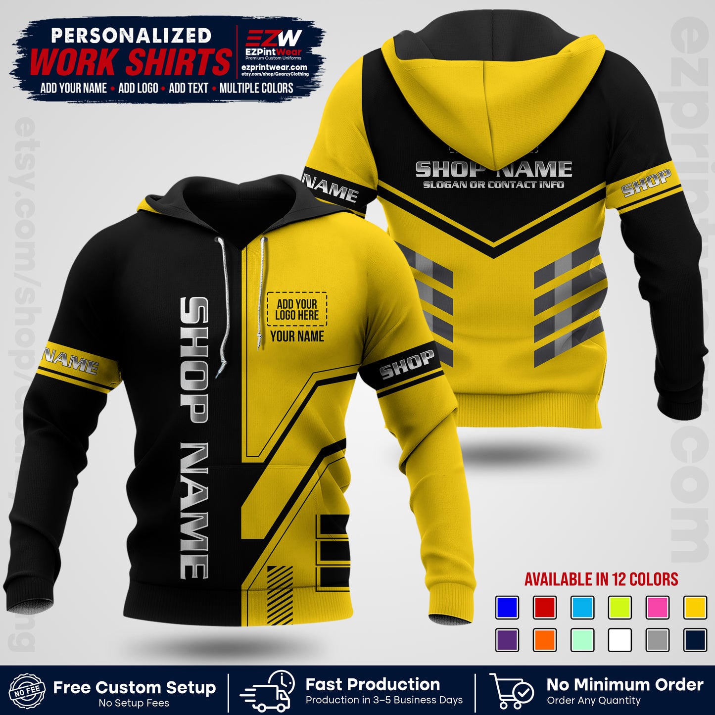 Custom All Over Print Work Uniform Shirt with Name, Logo & Text | Custom Hawaiian Shirt | Company Shirt | Employee Uniform UNF11