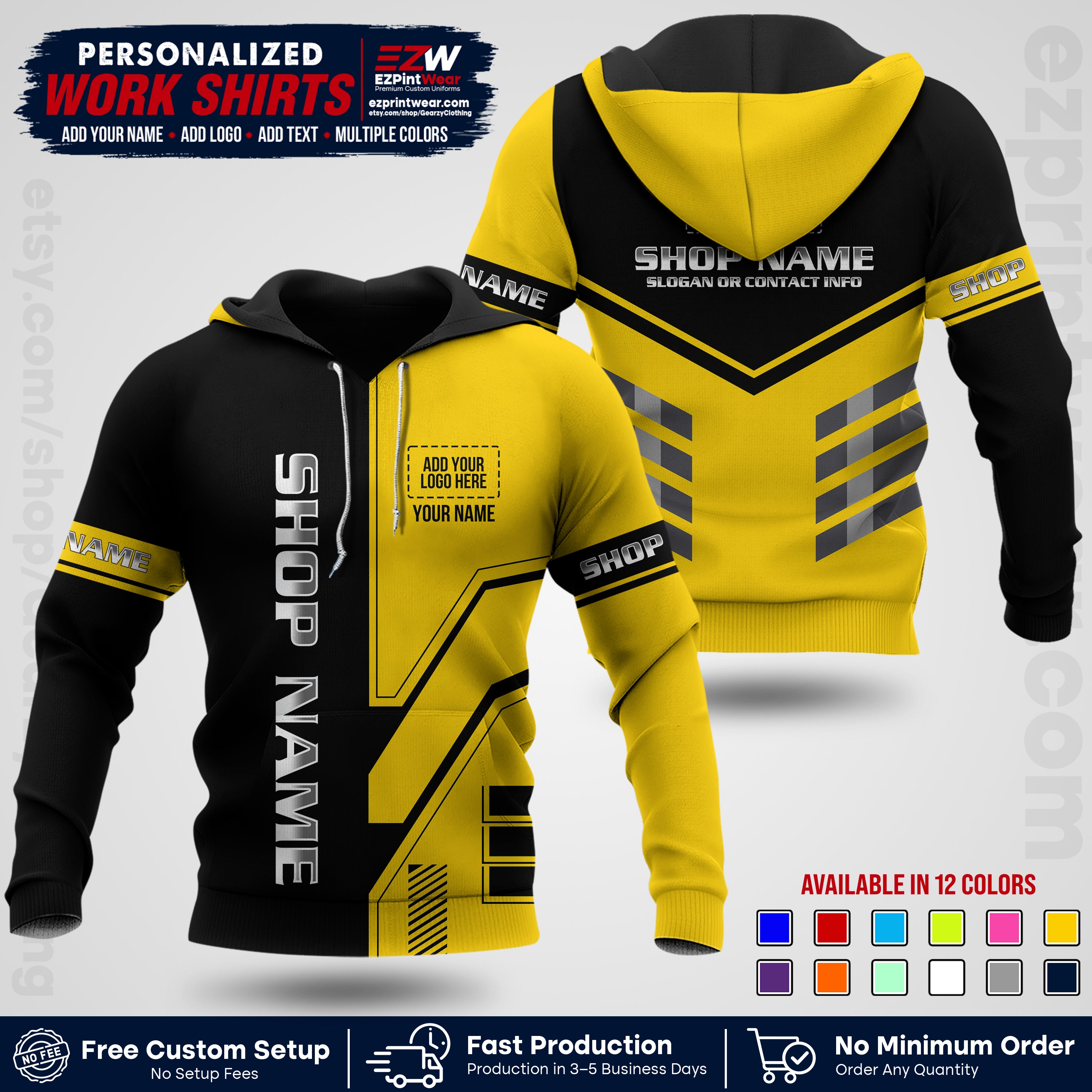 Custom All Over Print Work Uniform Shirt with Name, Logo & Text | Custom Hawaiian Shirt | Company Shirt | Employee Uniform UNF11