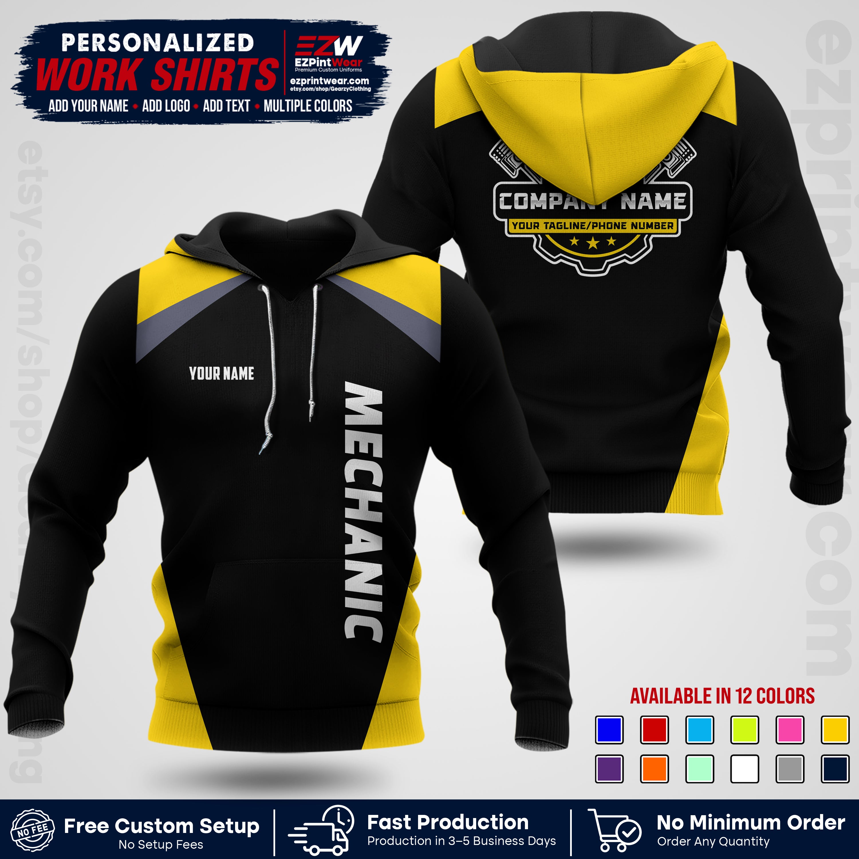 Custom Mechanic Work Shirt with Name, Logo & Text | Auto Shop Uniform | Workwear MCN 02