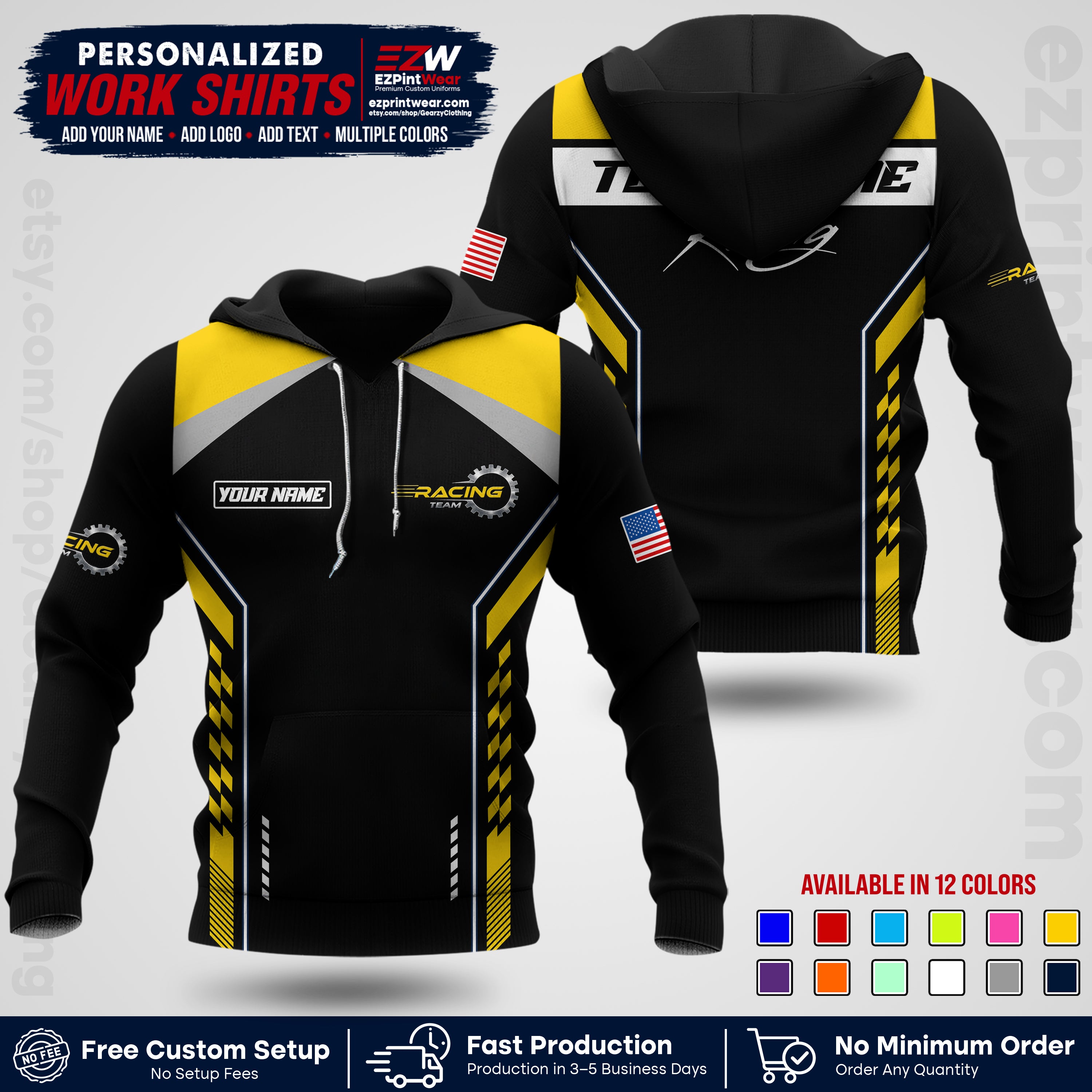 Custom Racing Shirt with Name, Logo & Text | Race Team Uniform | Crew Apparel RC13
