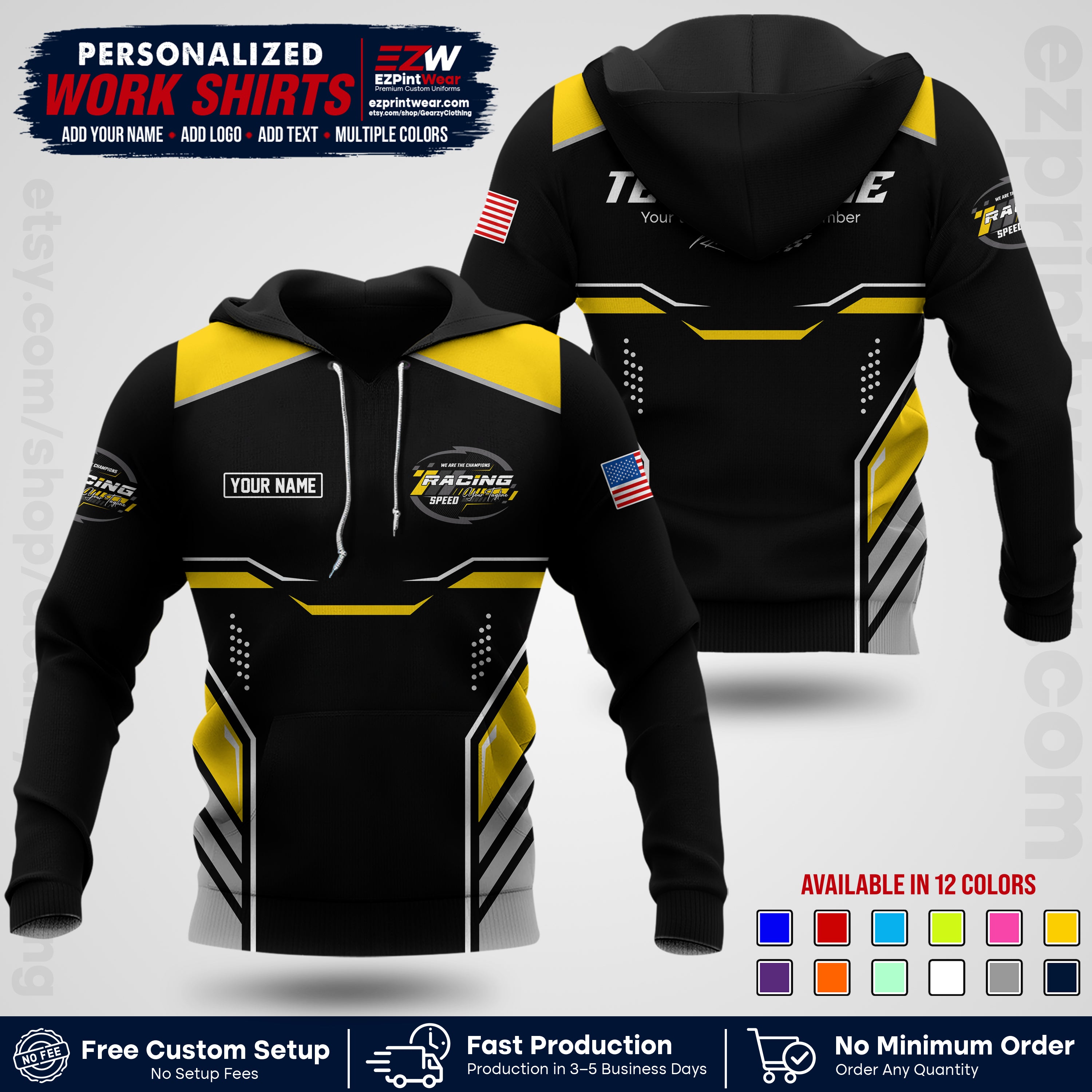 Custom Racing Shirt with Name, Logo & Text | Race Team Uniform | Crew Apparel RC10