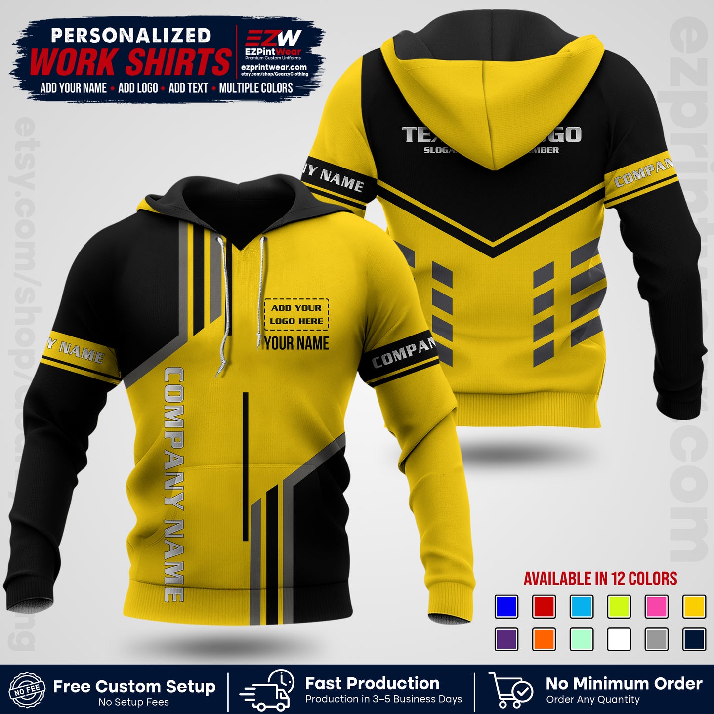 Custom All Over Print Work Uniform Shirt with Name, Logo & Text | Custom Hawaiian Shirt | Company Shirt | Employee Uniform UNF10