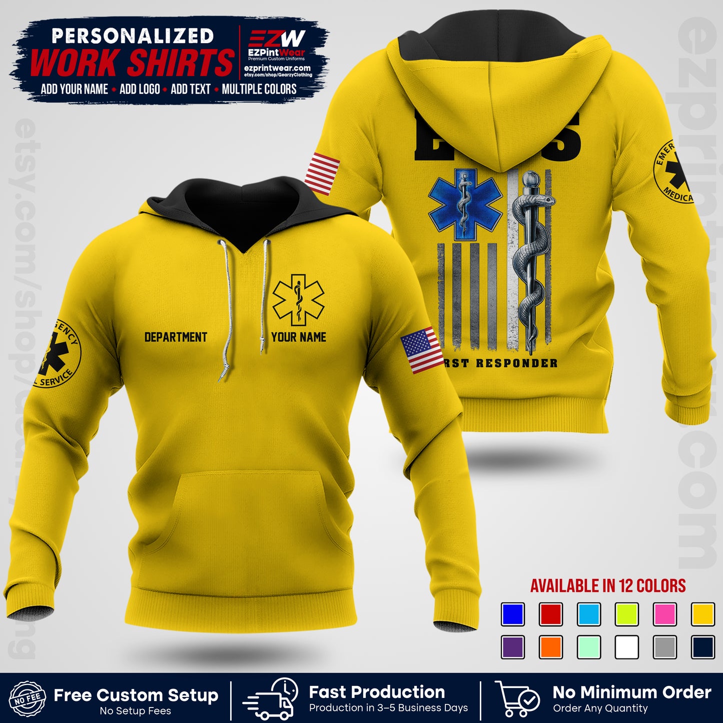 Custom EMS Shirt with Name, Logo & Text | EMS Team Uniform | First Responder Workwear EMSU03