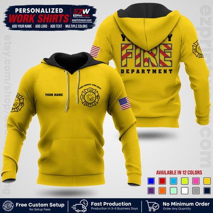Custom Fire Department Shirt with Name, City Logo & Text | Firefighter Uniform | Button Up Work Shirt FF05