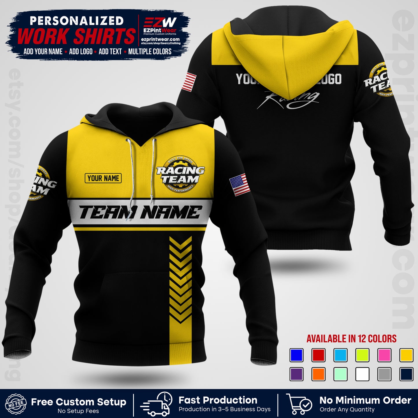 Custom Racing Shirt with Name, Logo & Text | Race Team Uniform | Crew Apparel RC02