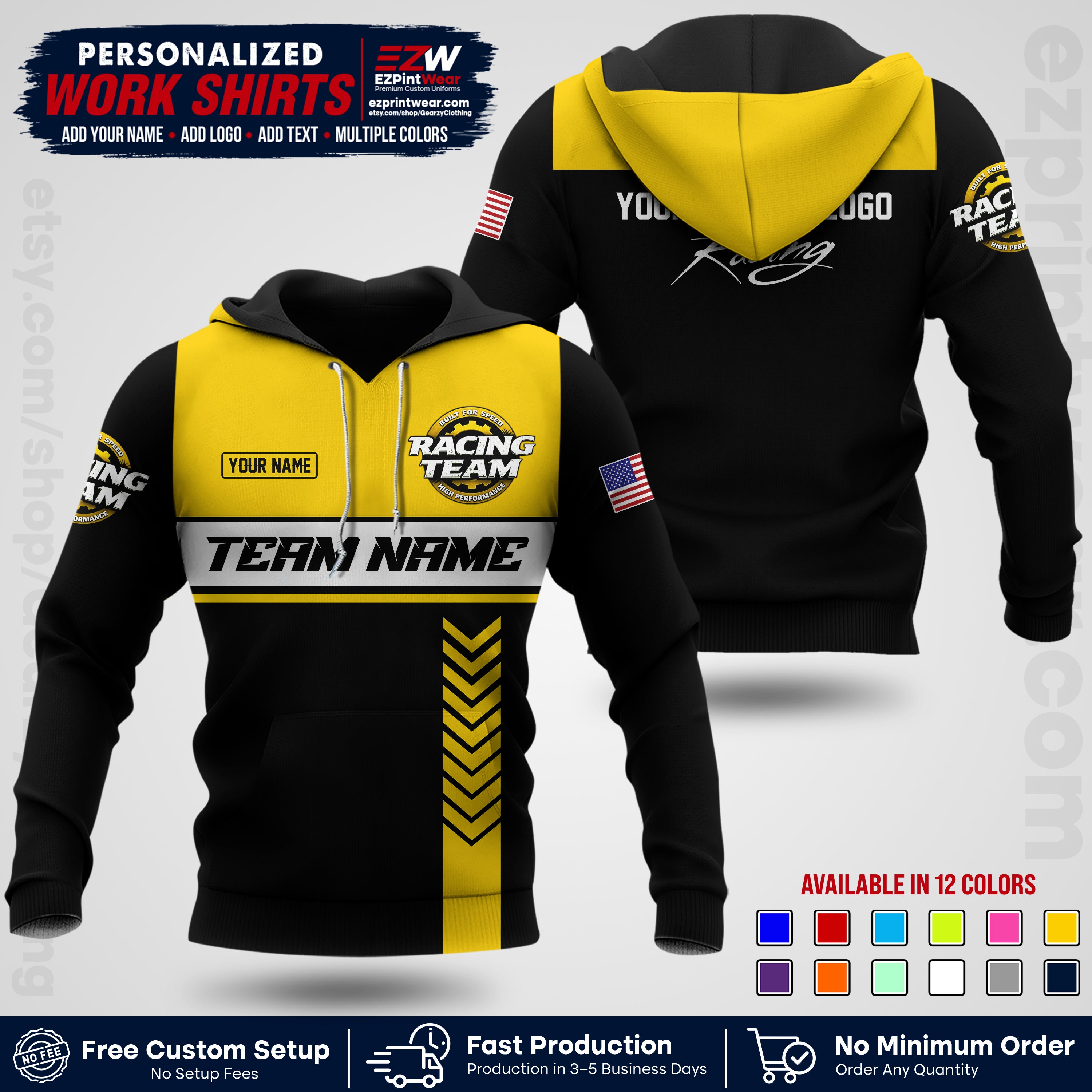Custom Racing Shirt with Name, Logo & Text | Race Team Uniform | Crew Apparel RC02