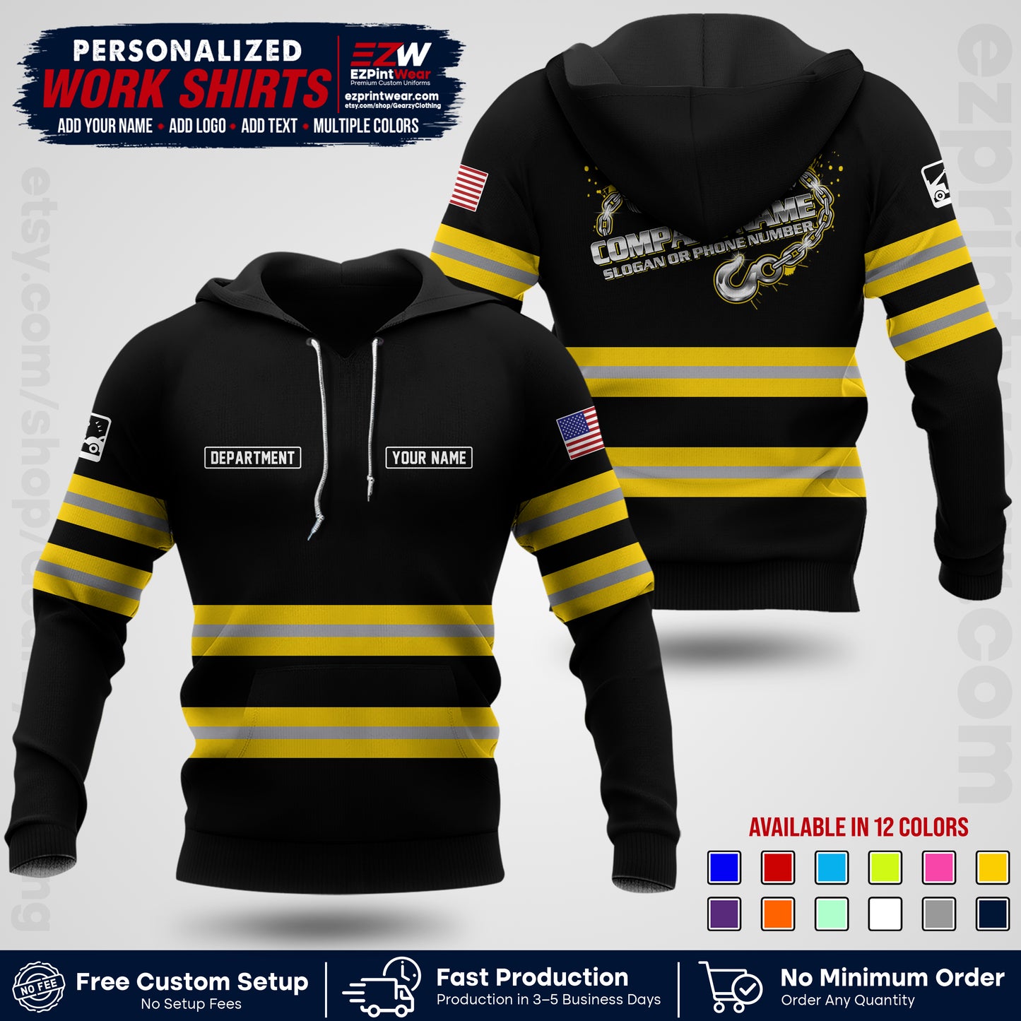 Custom Towing Workwear Uniform | Personalized Tow Truck Shirt | Non-Reflective Safety Stripe Apparel | Custom Towing Shirt | Tow Truck Apparel TW05