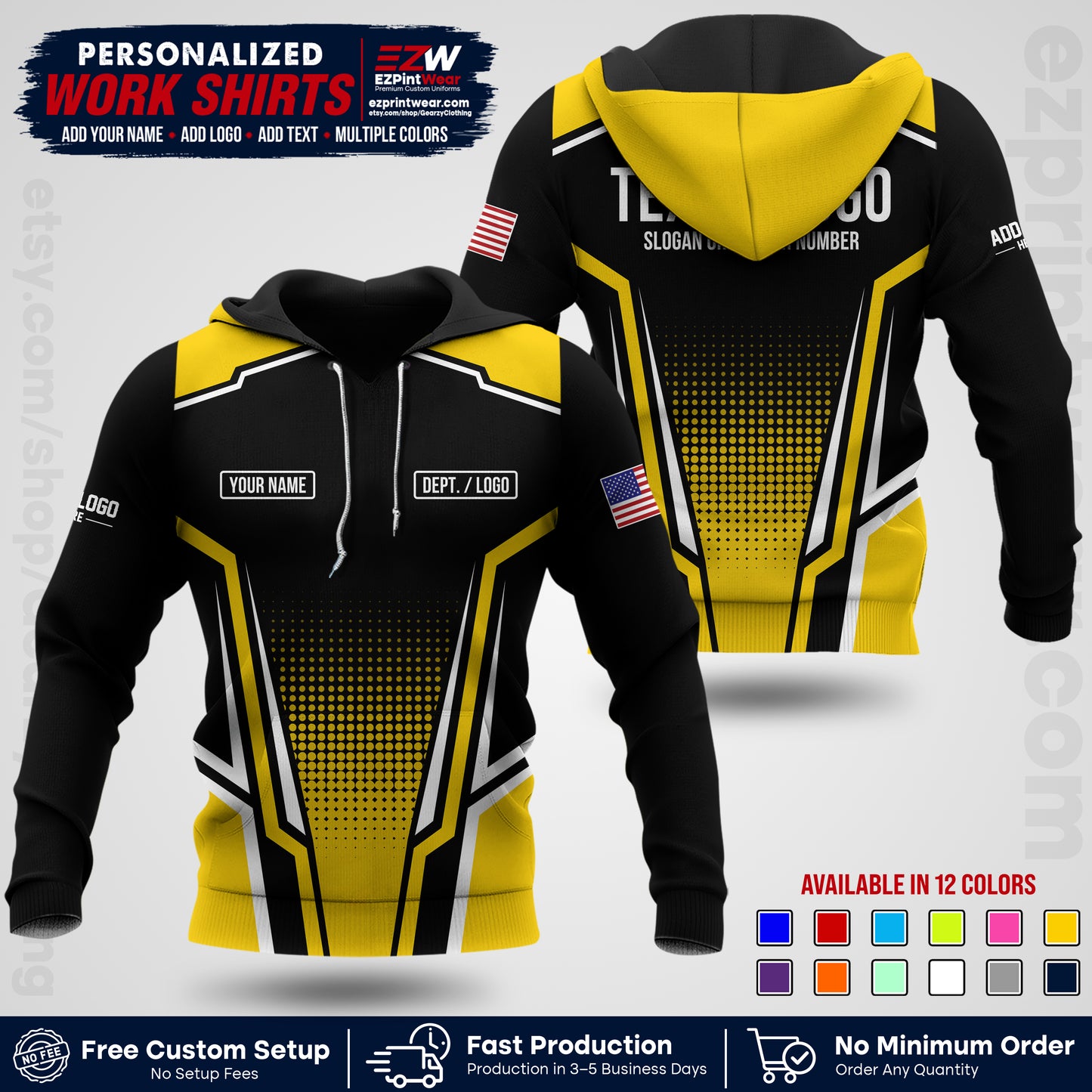 Custom All Over Print Work Uniform Shirt with Name, Logo & Text | Custom Hawaiian Shirt | Company Shirt | Employee Uniform UNF17