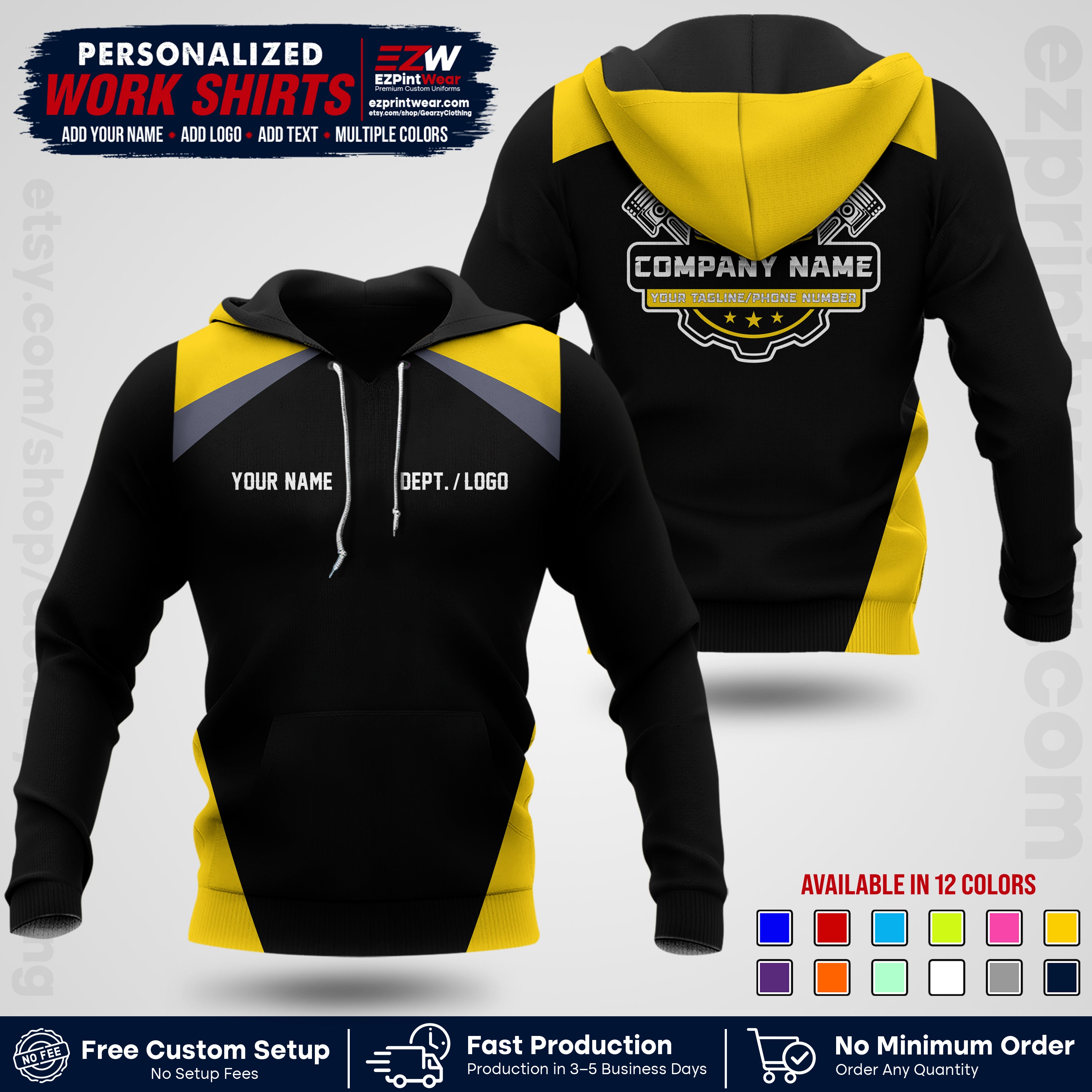 Custom Mechanic Work Shirt with Name, Logo & Text | Auto Shop Uniform | Workwear MCN 03