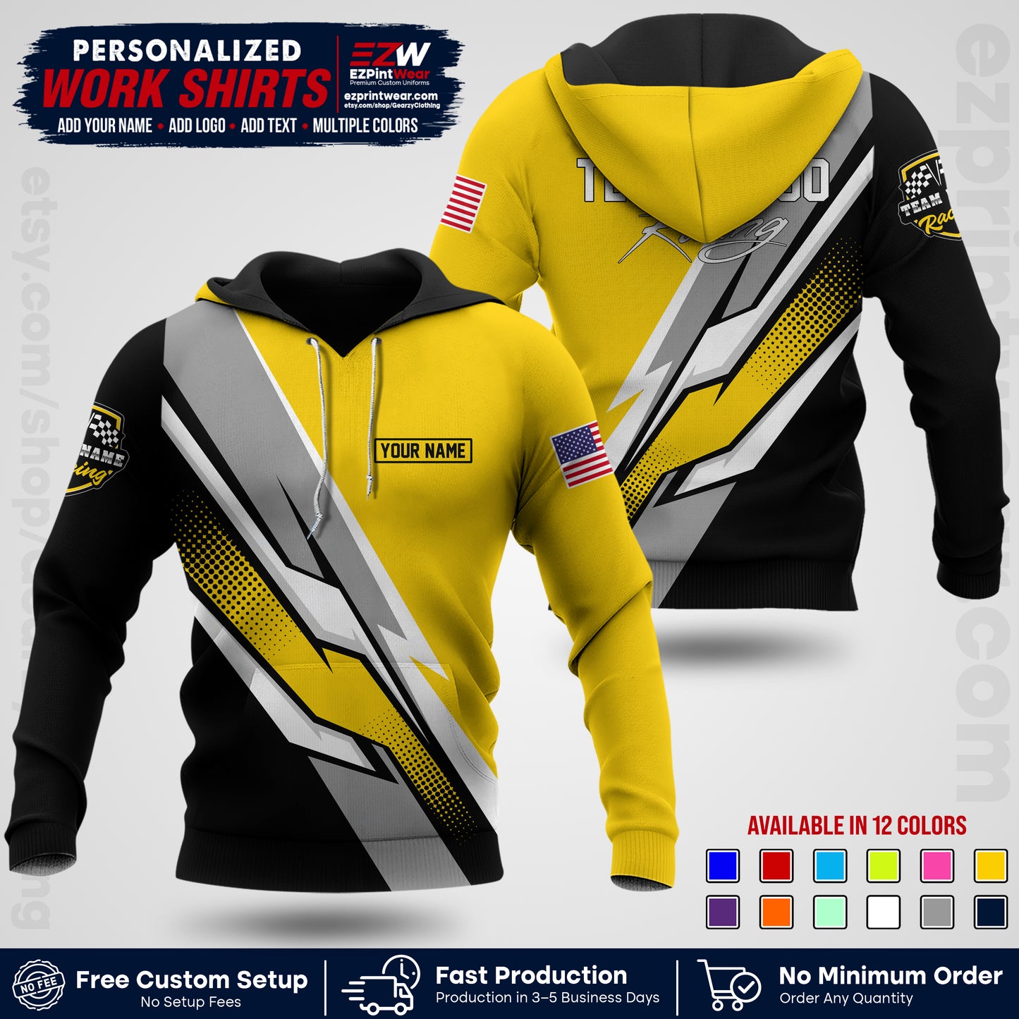 Custom Racing Shirt with Name, Logo & Text | Race Team Uniform | Crew Apparel RC01