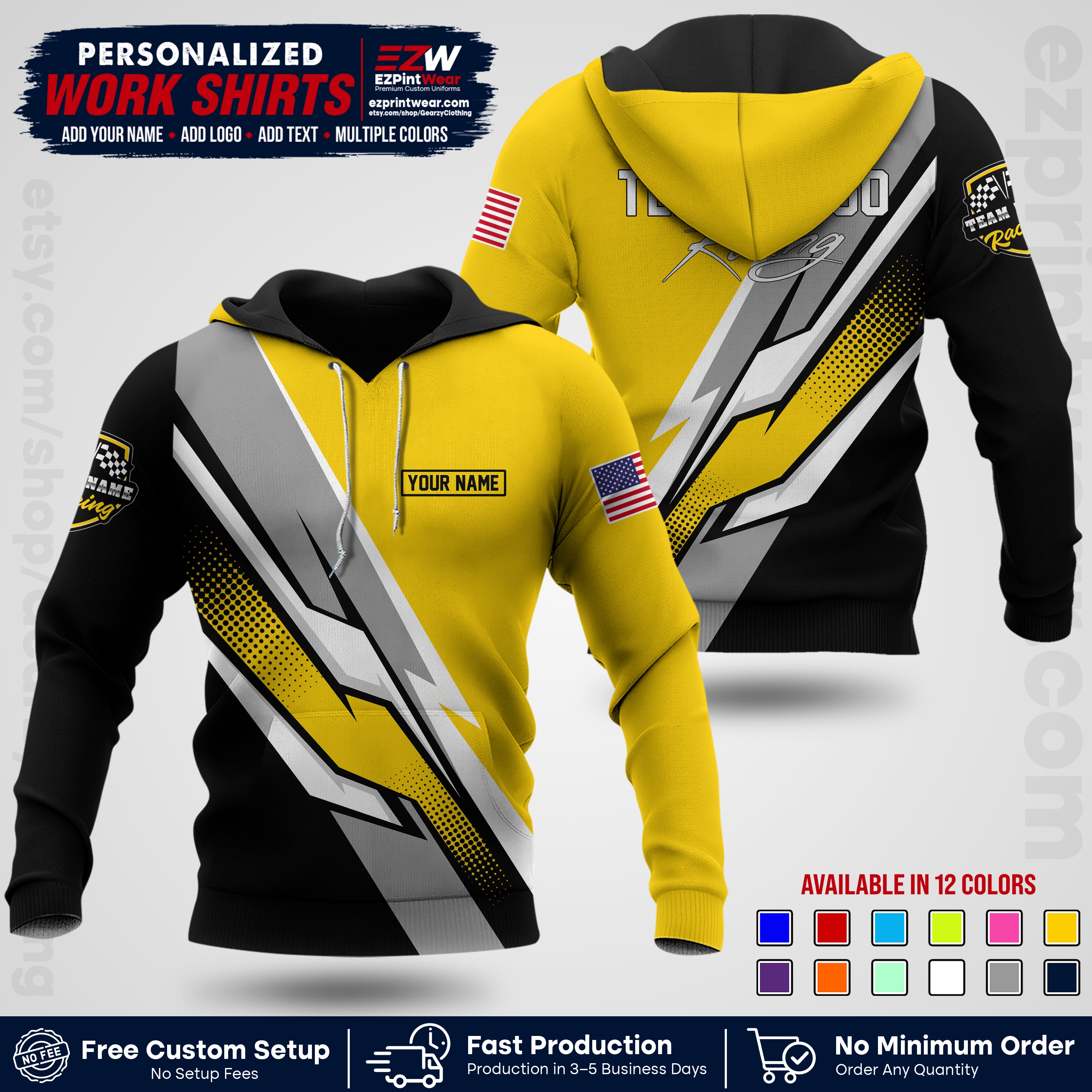 Custom Racing Shirt with Name, Logo & Text | Race Team Uniform | Crew Apparel RC01