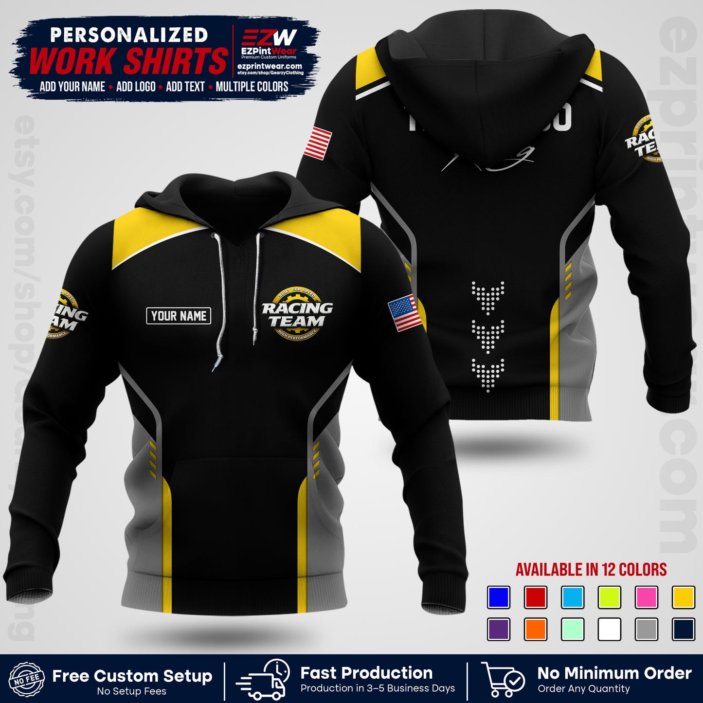 Custom Racing Shirt with Name, Logo & Text | Race Team Uniform | Crew Apparel RC09