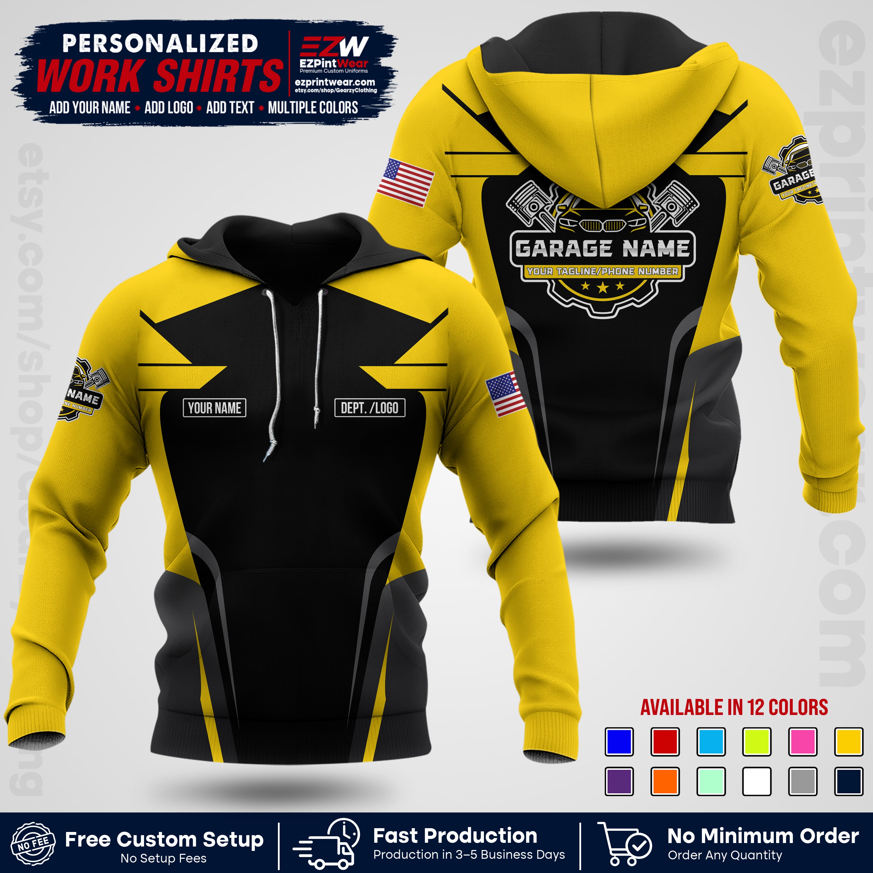 Custom Mechanic Work Shirt with Name, Logo & Text | Auto Shop Uniform | Workwear MCN 04