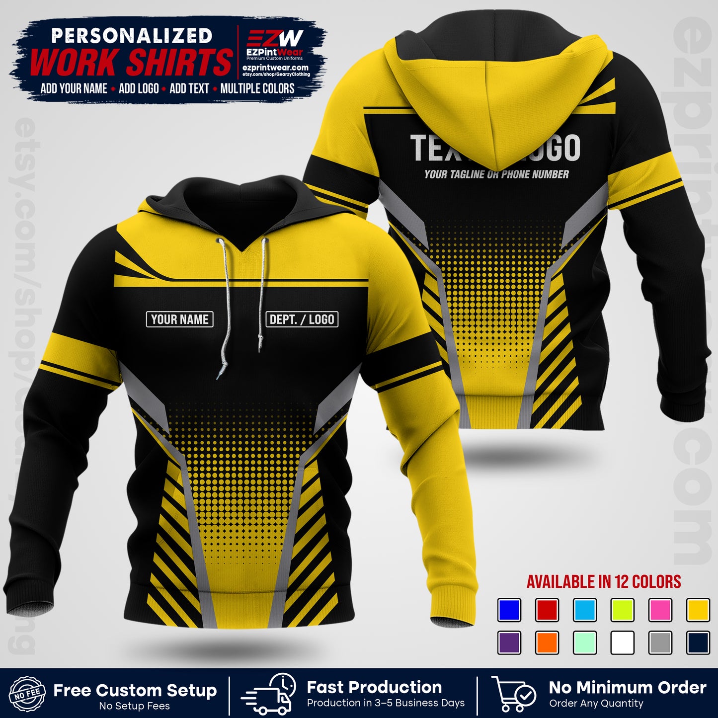 Custom All Over Print Work Uniform Shirt with Name, Logo & Text | Custom Hawaiian Shirt | Company Shirt | Employee Uniform UNF08