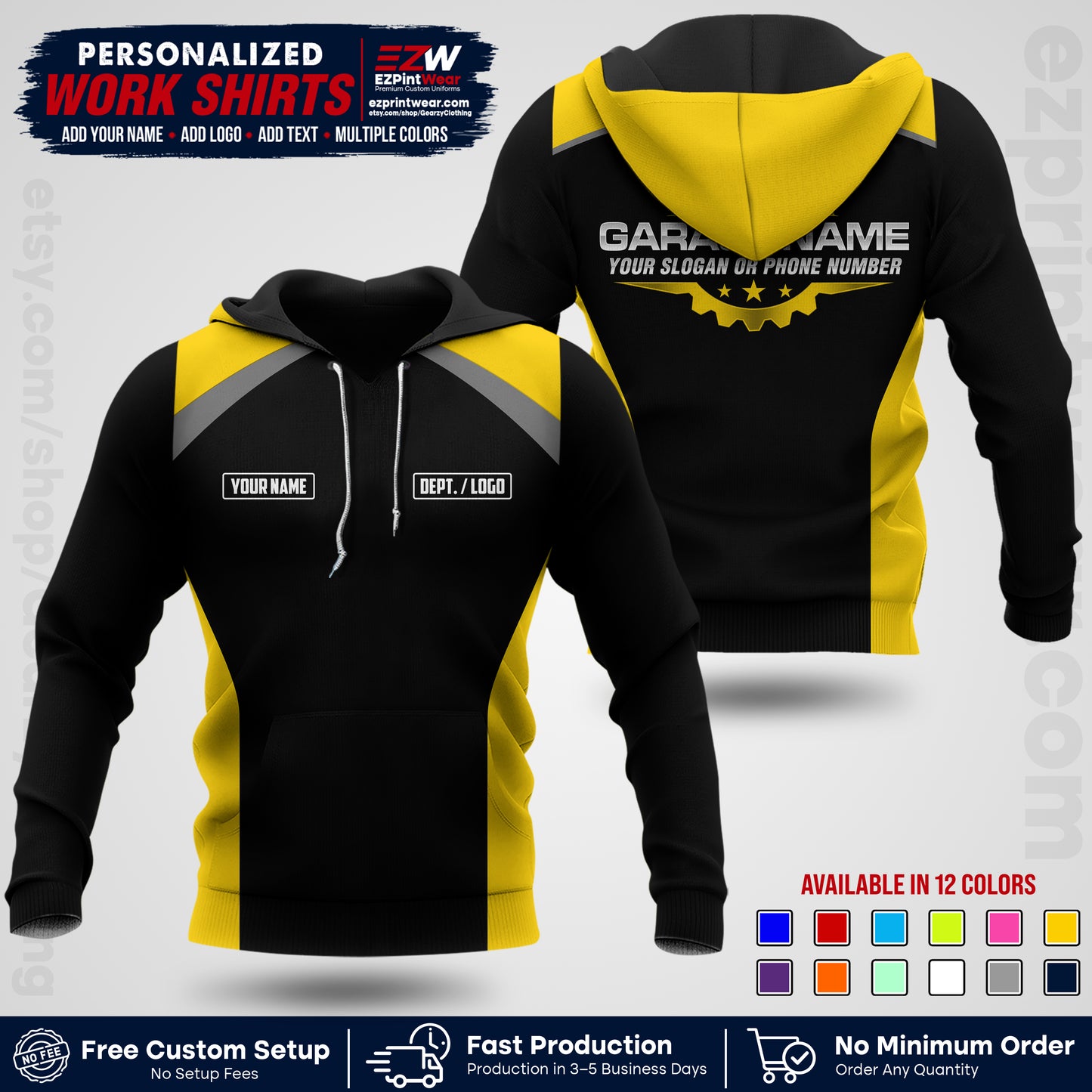 Custom Mechanic Work Shirt with Name, Logo & Text | Auto Shop Uniform | Workwear MCN 06