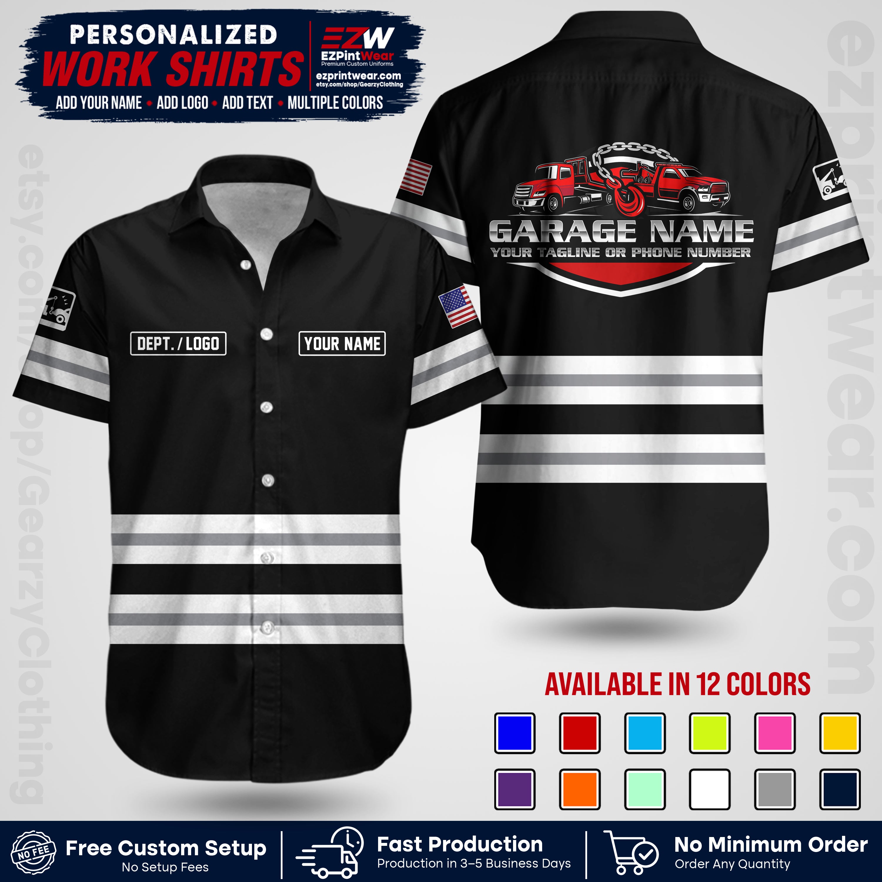 Custom Towing Workwear Uniform | Personalized Tow Truck Shirt | Non-Reflective Safety Stripe Apparel | Custom Towing Shirt | Tow Truck Apparel TW03