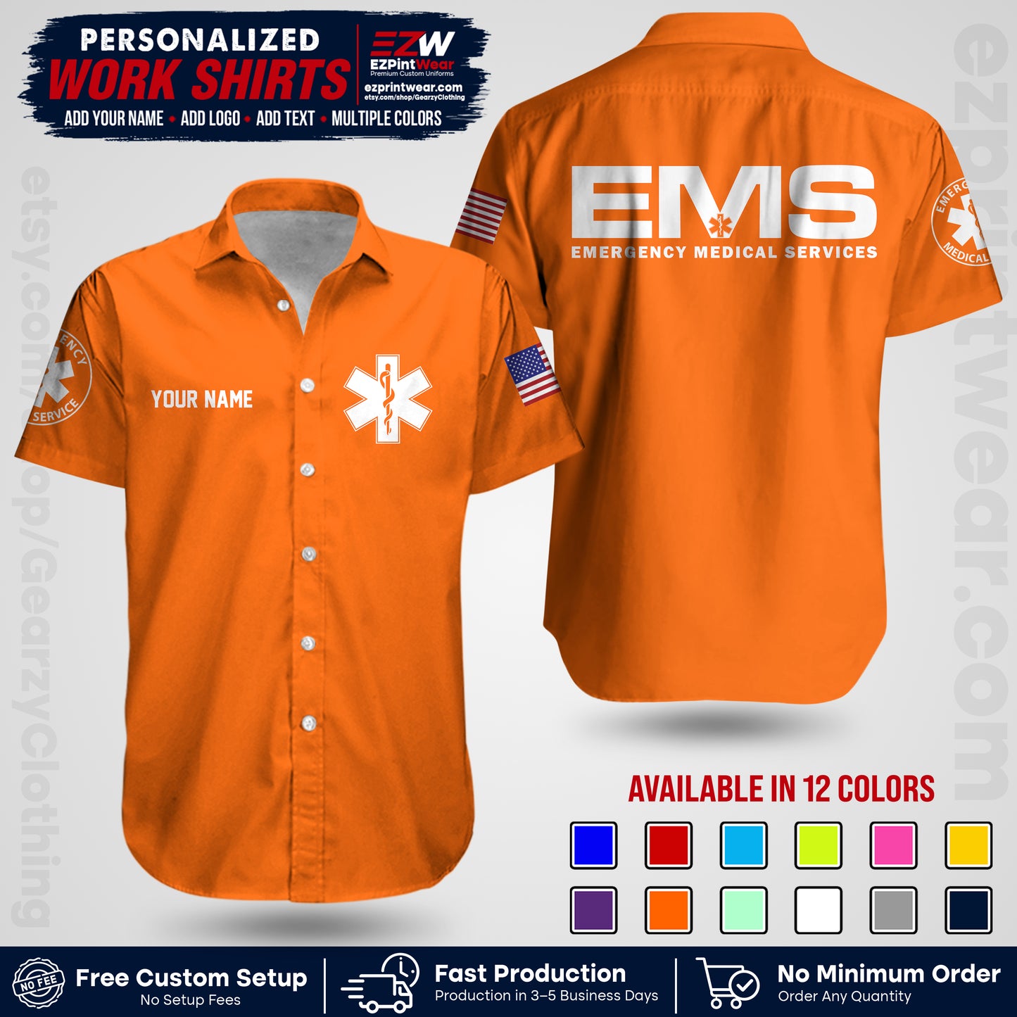 Custom EMS Shirt with Name, Logo & Text | EMS Team Uniform | First Responder Workwear EMSU01