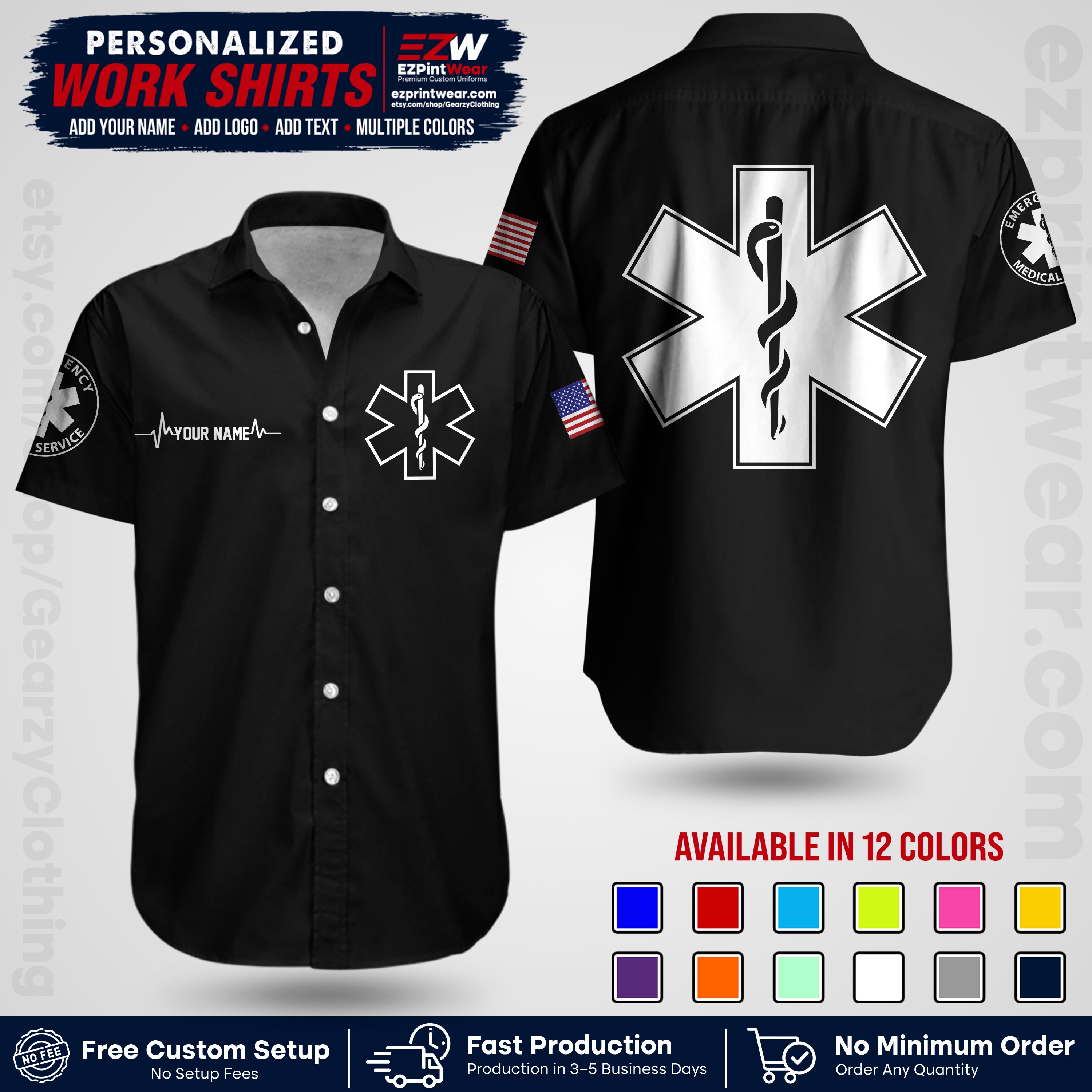 Custom EMS Shirt with Name, Logo & Text | EMS Team Uniform | First Responder Workwear EMSU04