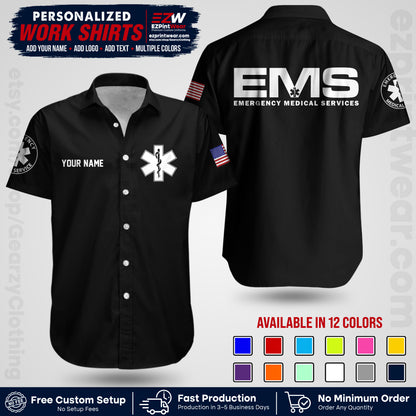 Custom EMS Shirt with Name, Logo & Text | EMS Team Uniform | First Responder Workwear EMSU01