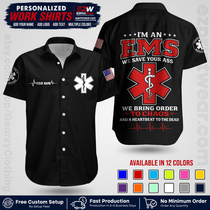 Custom EMS Shirt with Name, Logo & Text | EMS Team Uniform | First Responder Workwear EMSU05