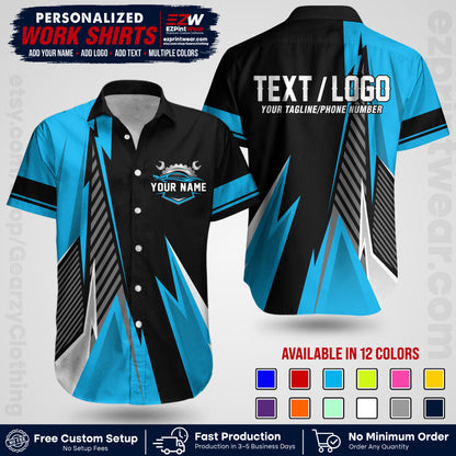 Custom Mechanic Work Shirt with Name, Logo & Text | Auto Shop Uniform | Workwear MCN 01