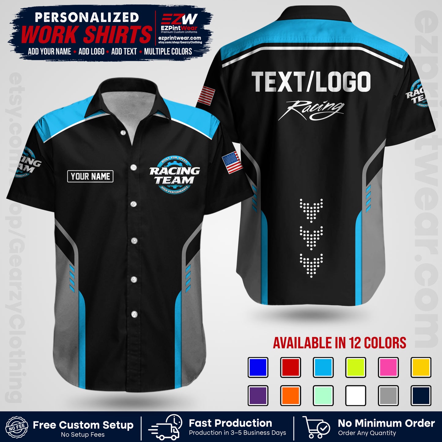 Custom Racing Shirt with Name, Logo & Text | Race Team Uniform | Crew Apparel RC09